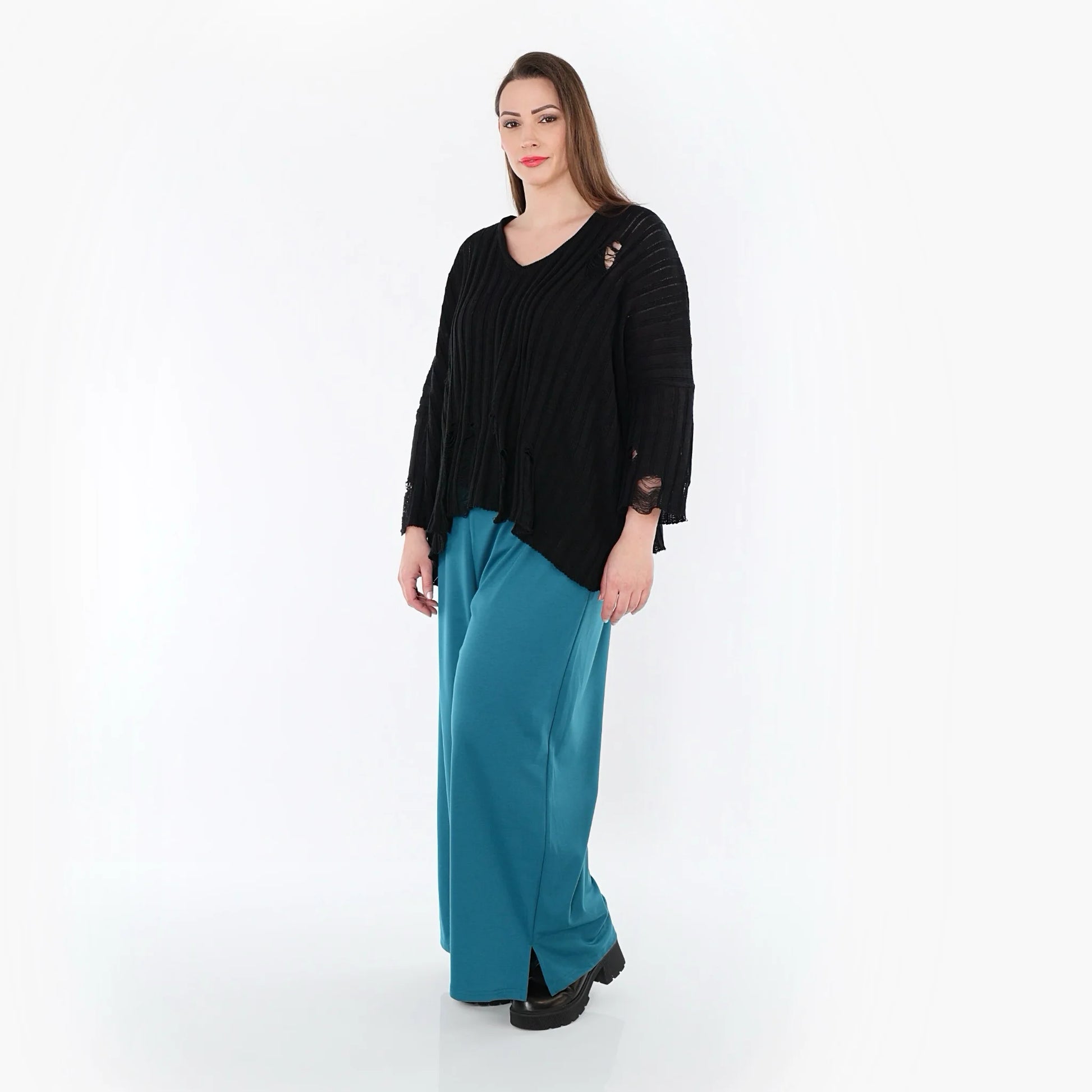  AKH Fashion Hose in gerader Form, aus Materialmix, 1536.00225, Petrol, Ausgefallen, Schick