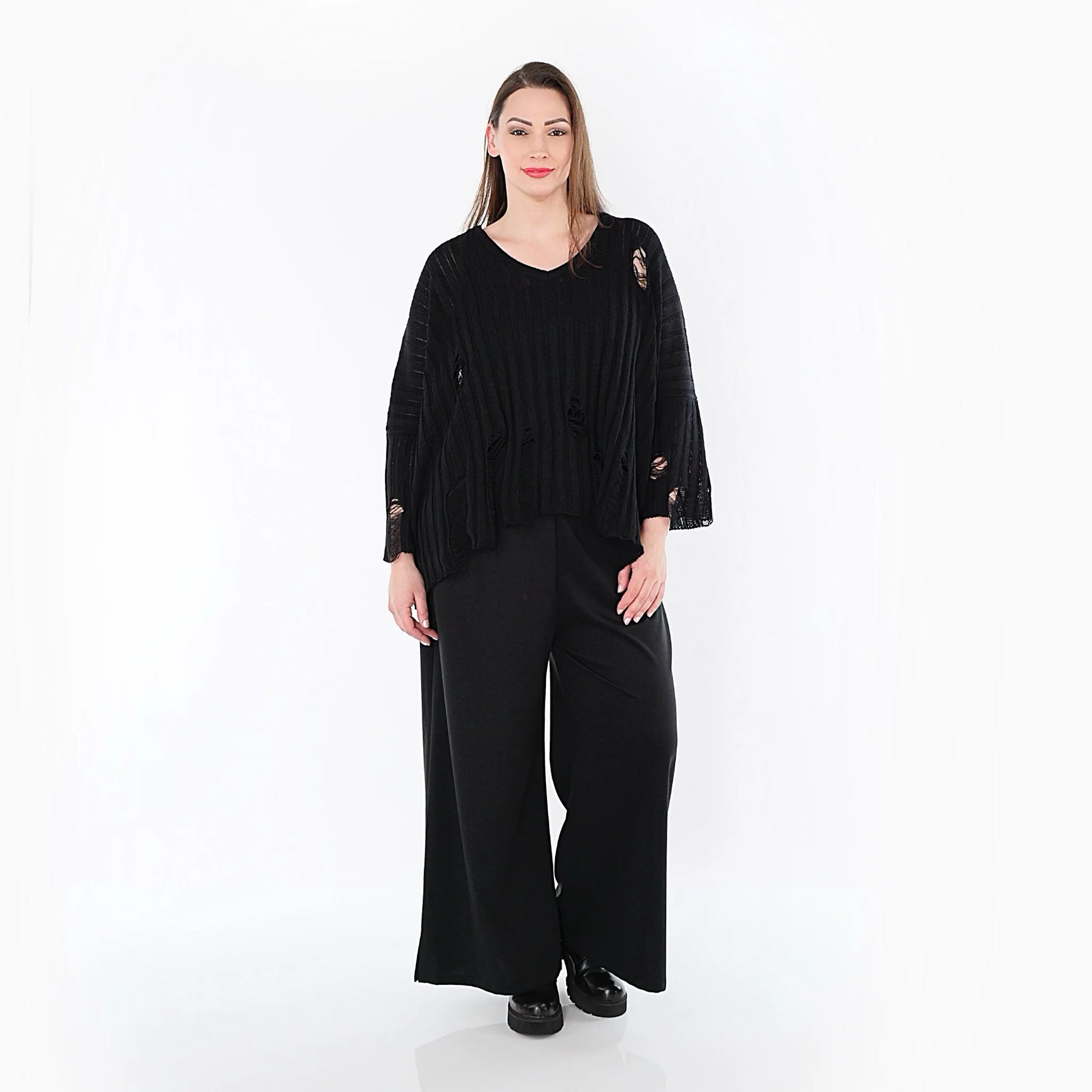  AKH Fashion Hose in gerader Form, aus Materialmix, 1536.00225, Schwarz, Ausgefallen