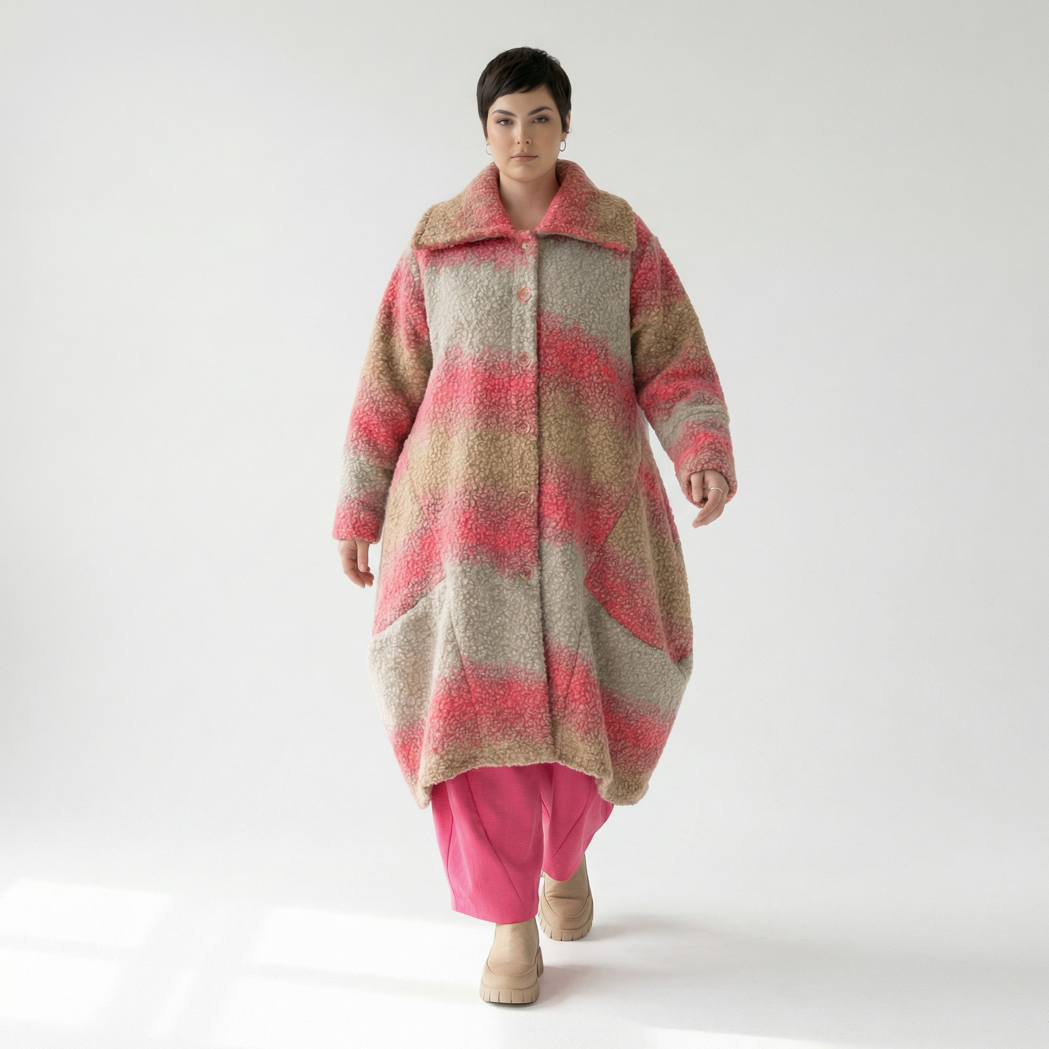  Ballonmantel von AKH Fashion aus Polyester, 1543.03023, Sand/Fuchsia, TwoTone, Schick