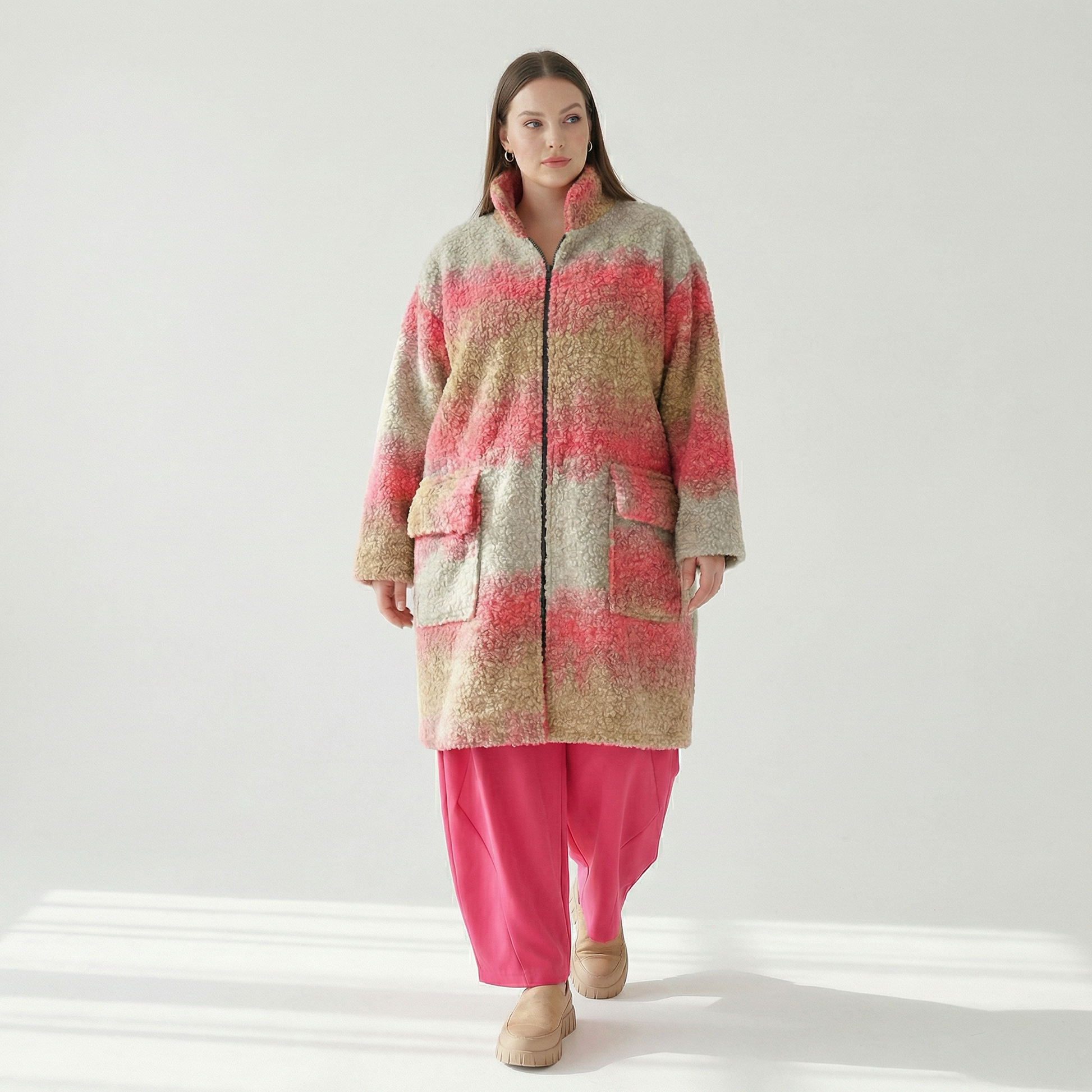  AKH Fashion Mantel in gerader Form, aus Polyester, 1543.06656, Sand/Fuchsia, TwoTone