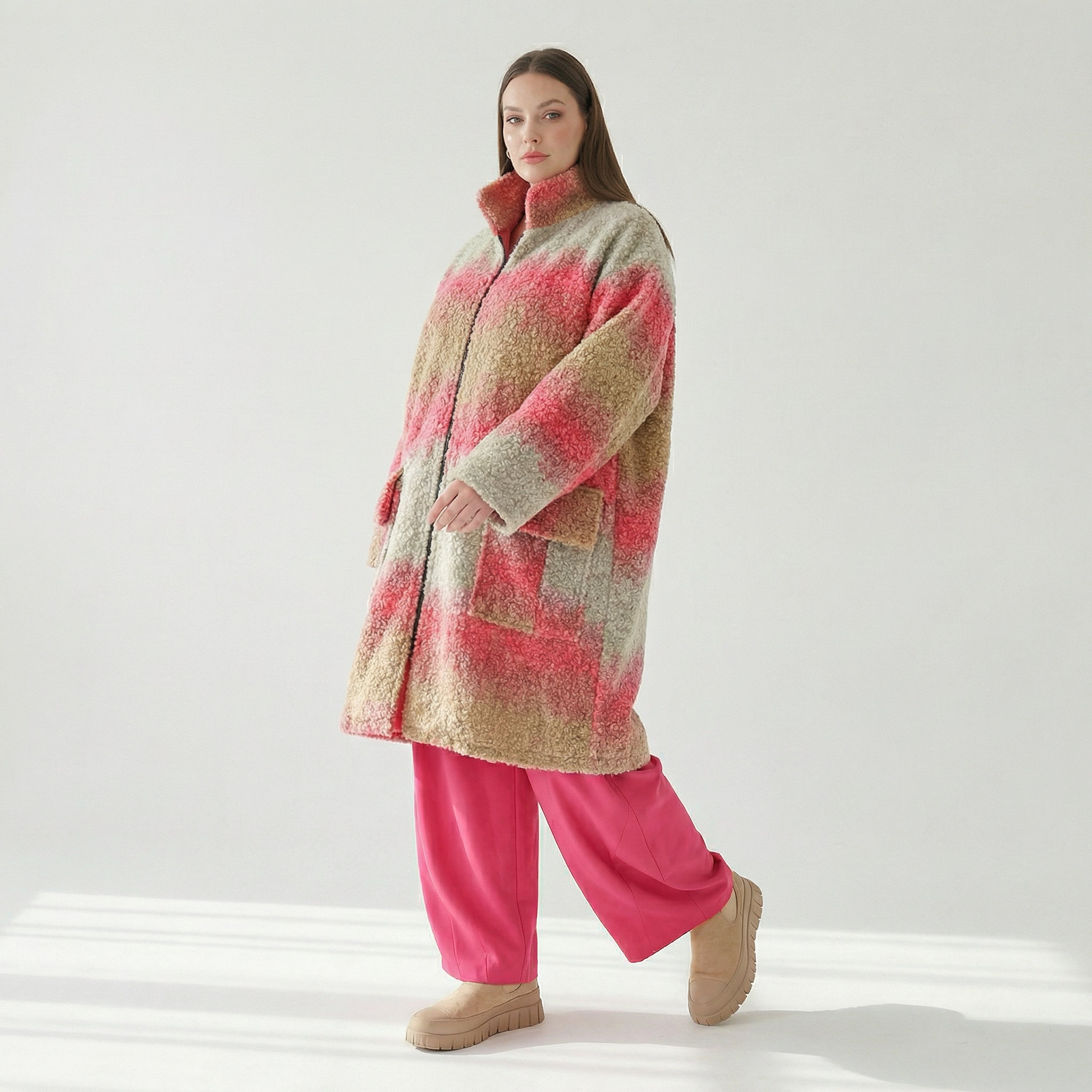  AKH Fashion Mantel in gerader Form, aus Polyester, 1543.06656, Sand/Fuchsia, TwoTone