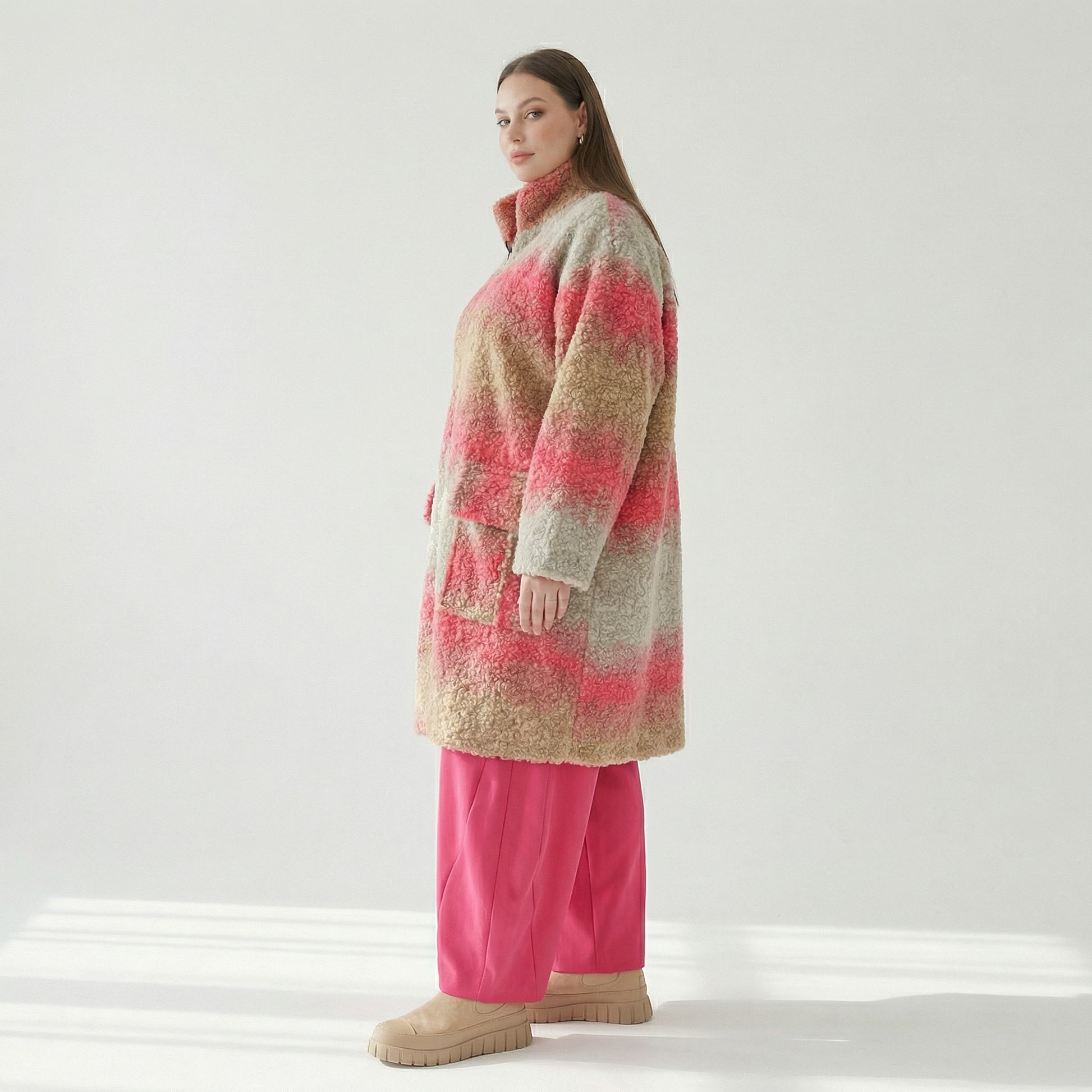  AKH Fashion Mantel in gerader Form, aus Polyester, 1543.06656, Sand/Fuchsia, TwoTone