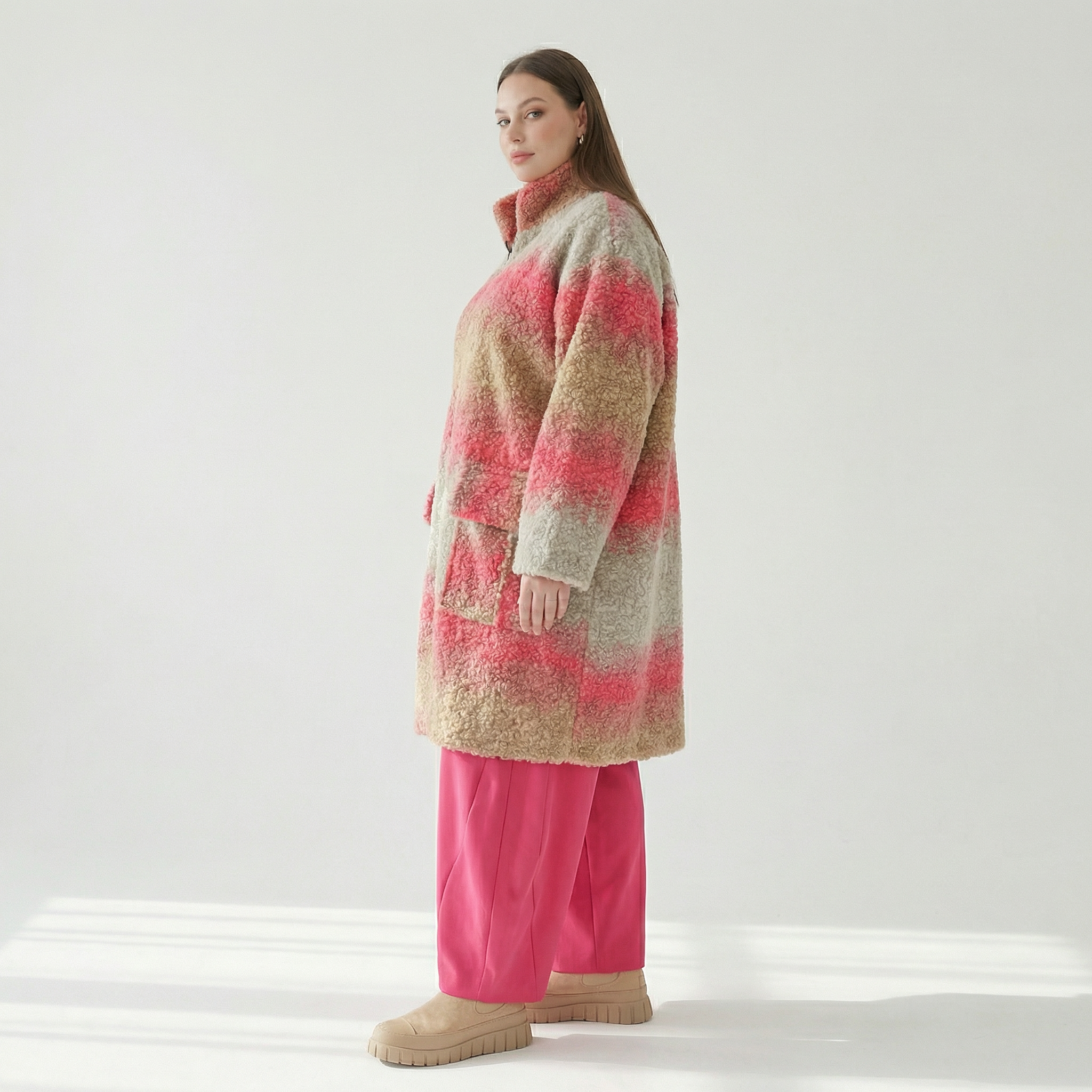  AKH Fashion Mantel in gerader Form, aus Polyester, 1543.06656, Sand/Fuchsia, TwoTone