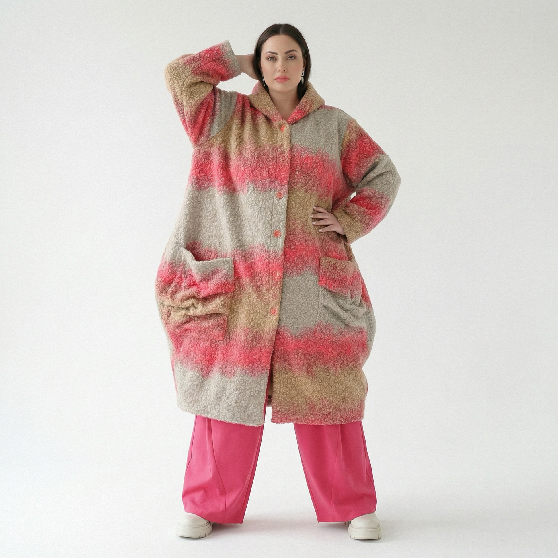  Ballonmantel von AKH Fashion aus Polyester, 1543.07152, Sand/Fuchsia, TwoTone, Schick