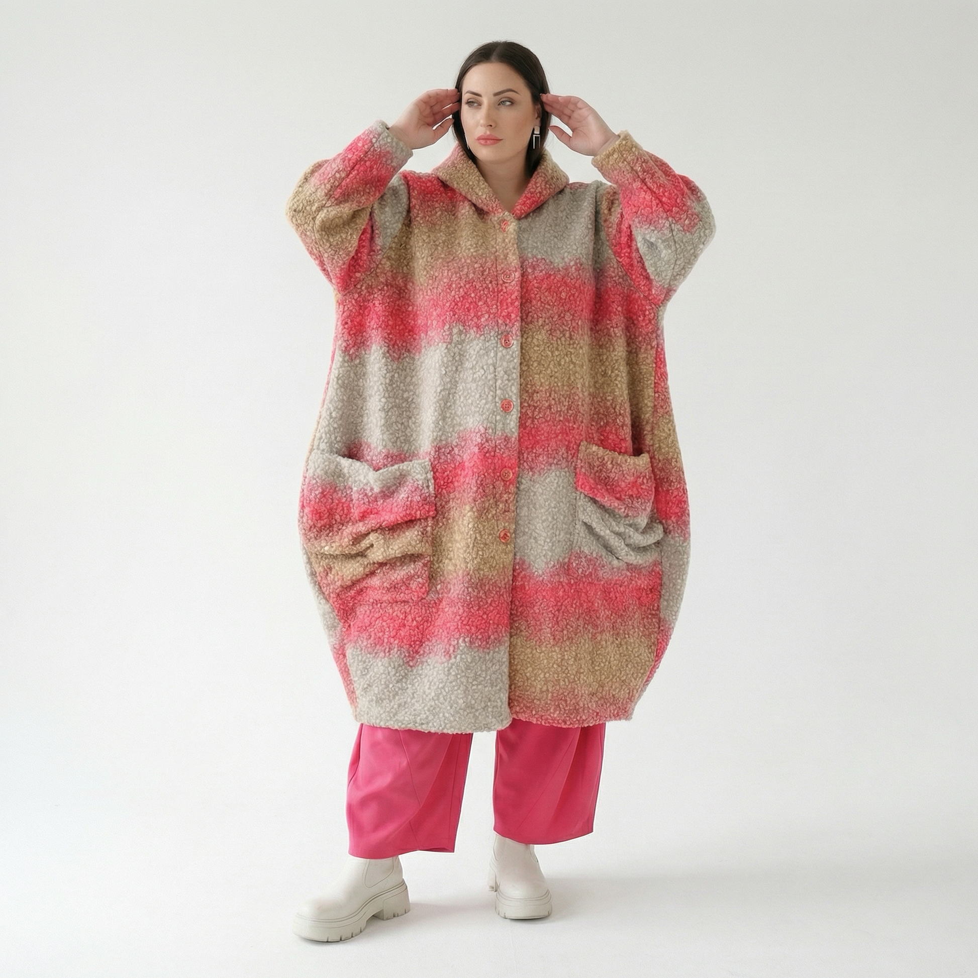  Ballonmantel von AKH Fashion aus Polyester, 1543.07152, Sand/Fuchsia, TwoTone, Schick