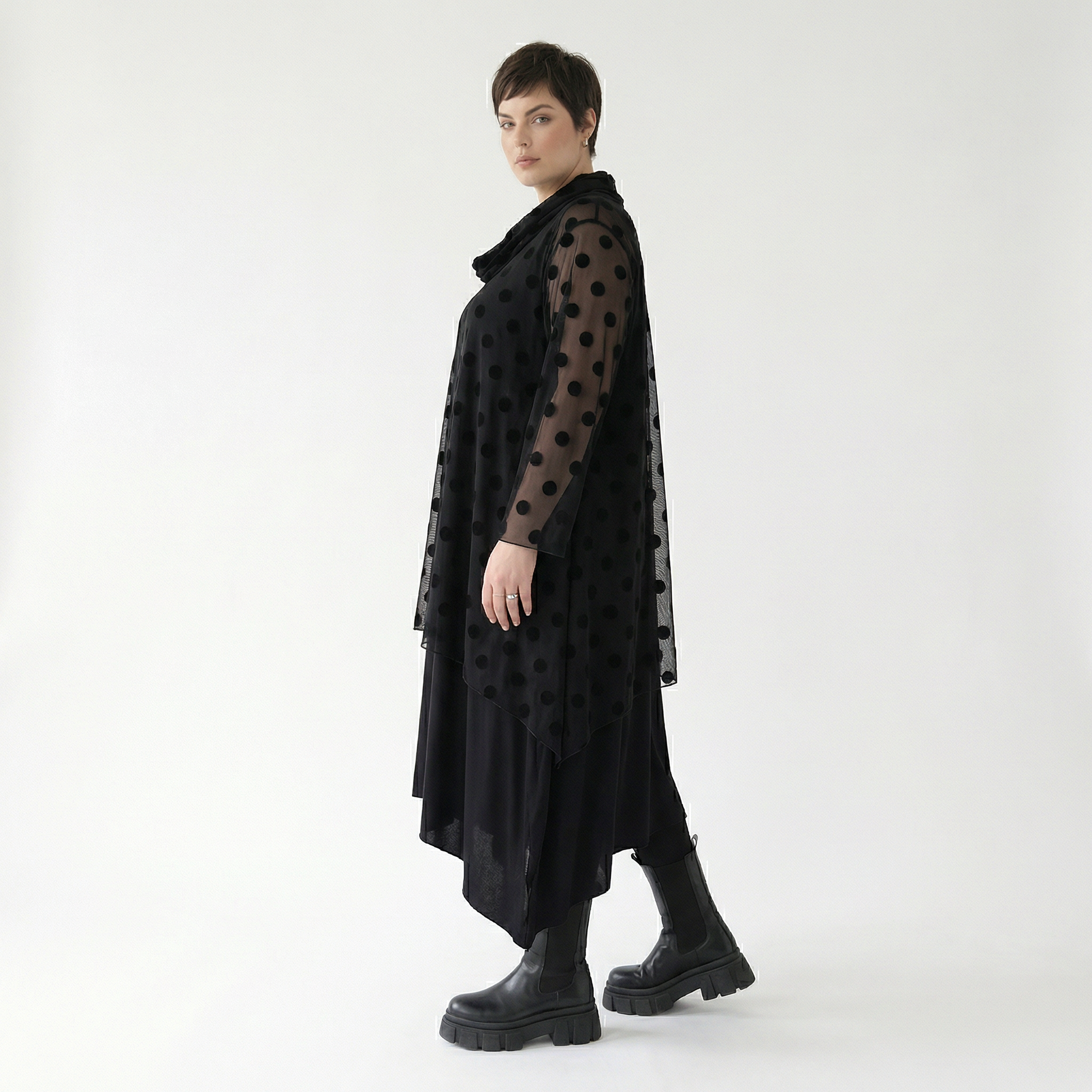  A-Form Bigshirt von AKH Fashion aus Polyester, 1544.03371, Schwarz, Punkte, Ausgefallen