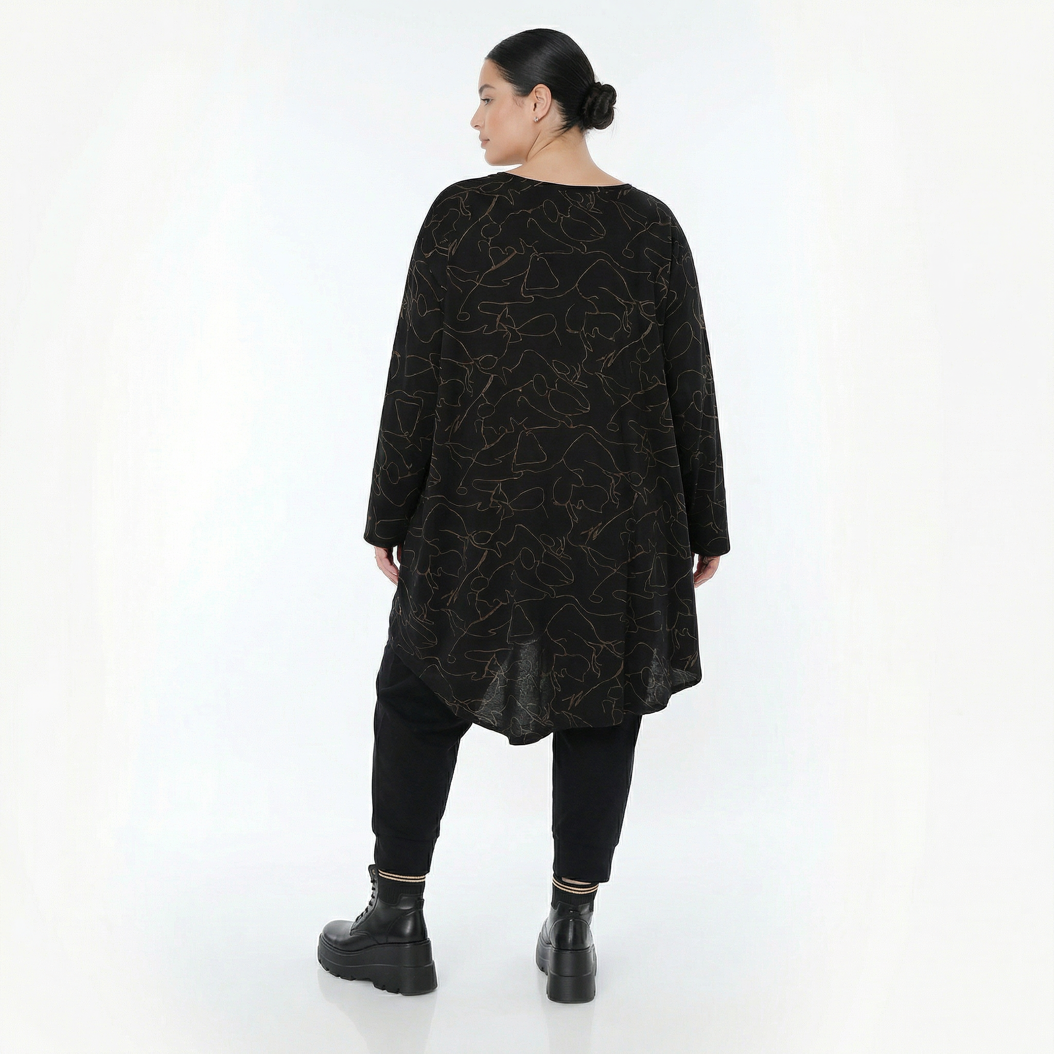 A-Form Bigshirt von AKH Fashion aus Viskose, 1545.07138, Schwarz/Braun, Kringel, Ausgefallen