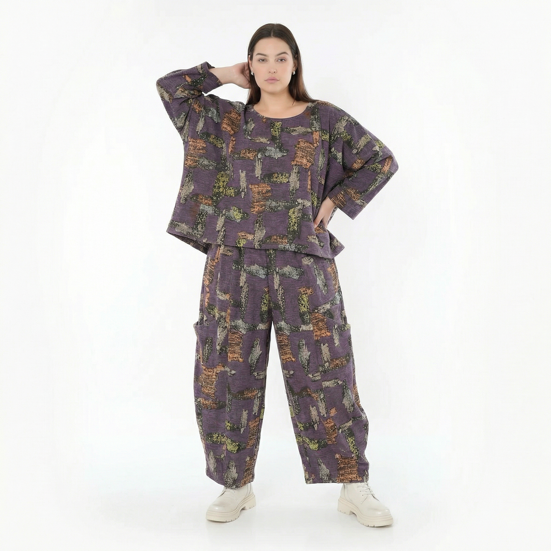  AKH Fashion Überwurf in kastiger Form, aus Materialmix, 1548.03018, Violett/Multi, Schick