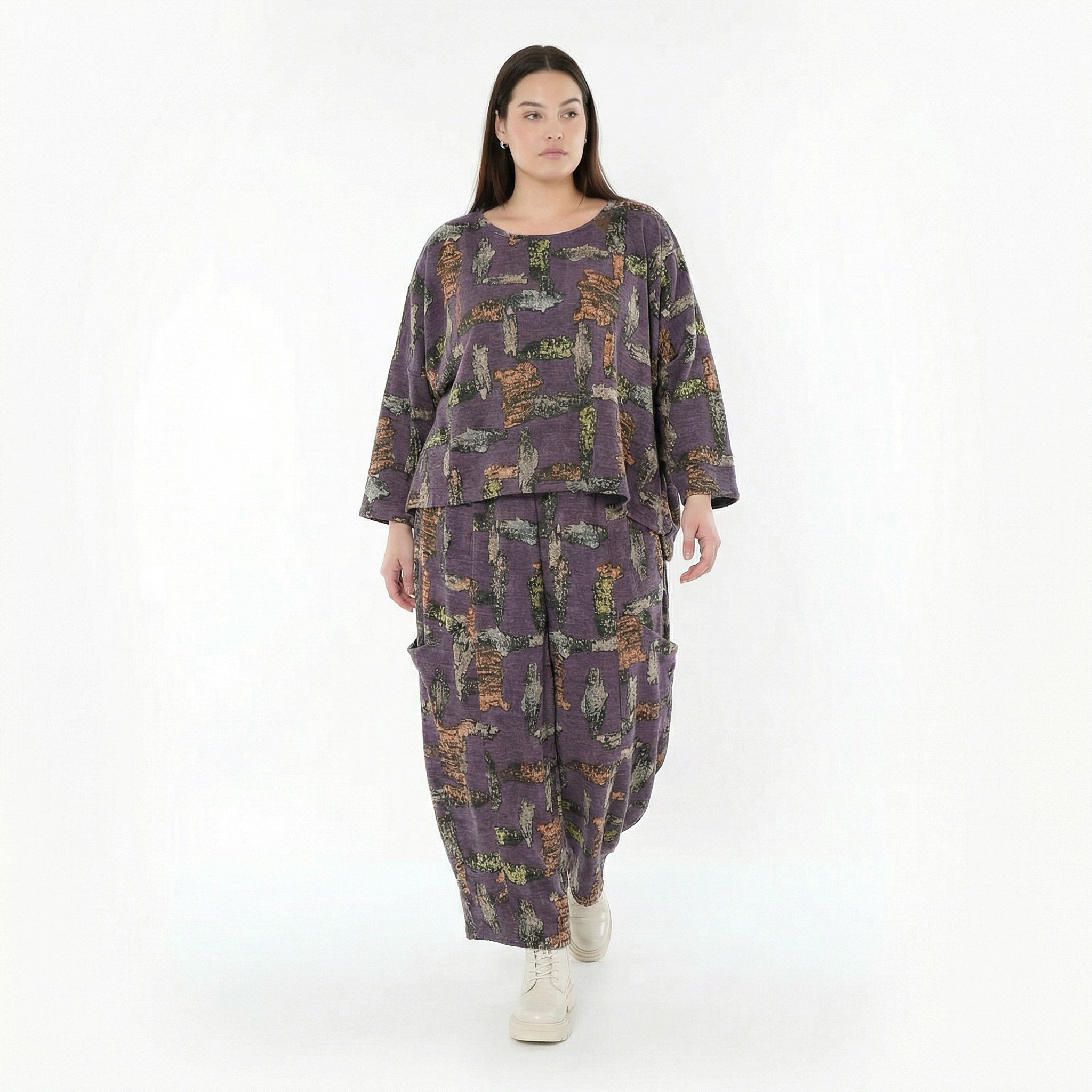  AKH Fashion Überwurf in kastiger Form, aus Materialmix, 1548.03018, Violett/Multi, Schick