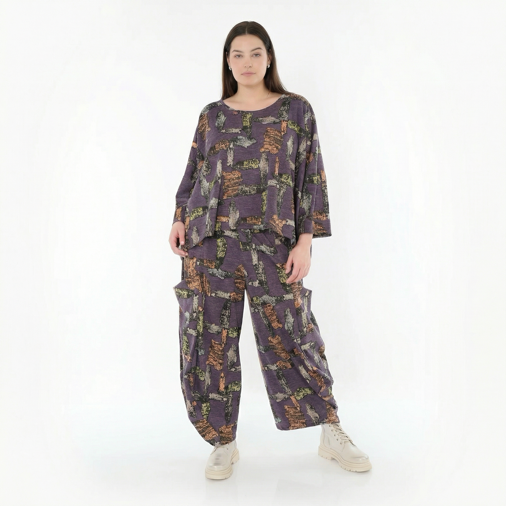  AKH Fashion Überwurf in kastiger Form, aus Materialmix, 1548.03018, Violett/Multi, Schick