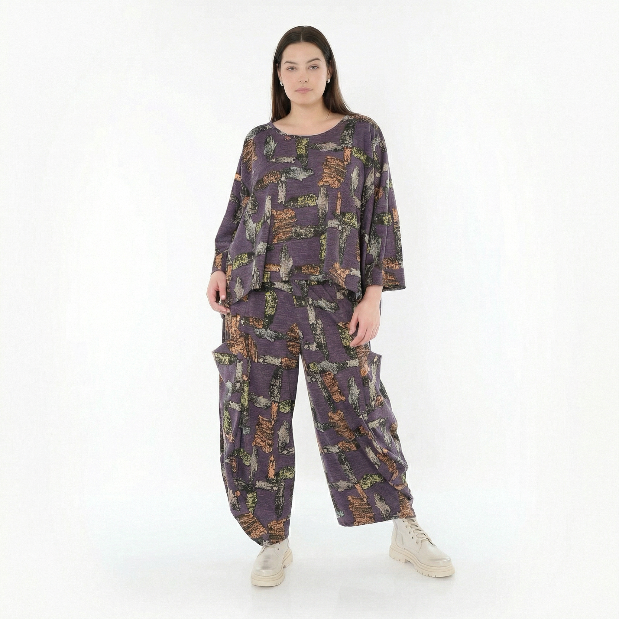  AKH Fashion Überwurf in kastiger Form, aus Materialmix, 1548.03018, Violett/Multi, Schick