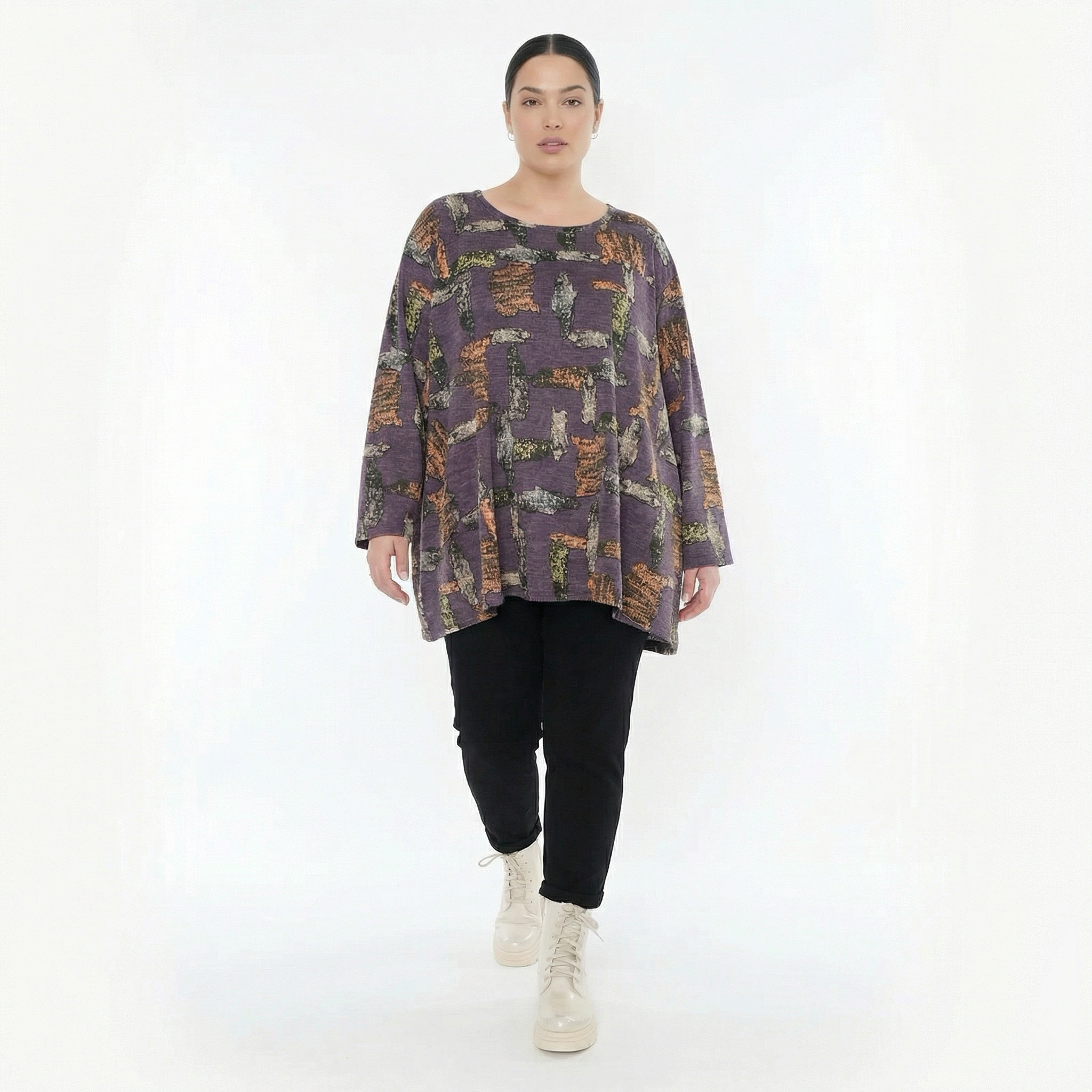  A-Form Bigshirt von AKH Fashion aus Materialmix, 1548.00593, Violett/Multi, Abstrakt, Schick