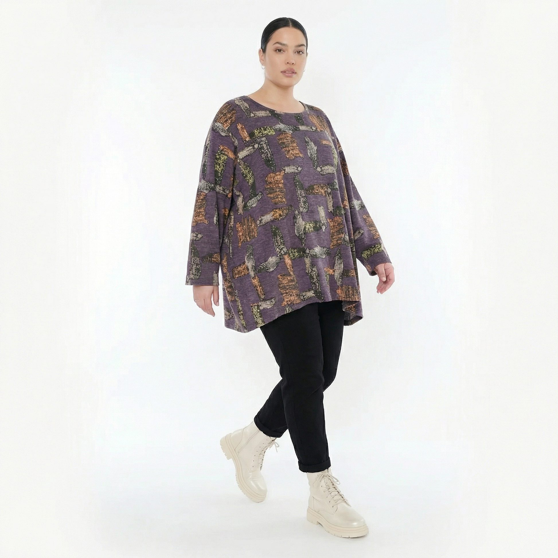  A-Form Bigshirt von AKH Fashion aus Materialmix, 1548.00593, Violett/Multi, Abstrakt, Schick