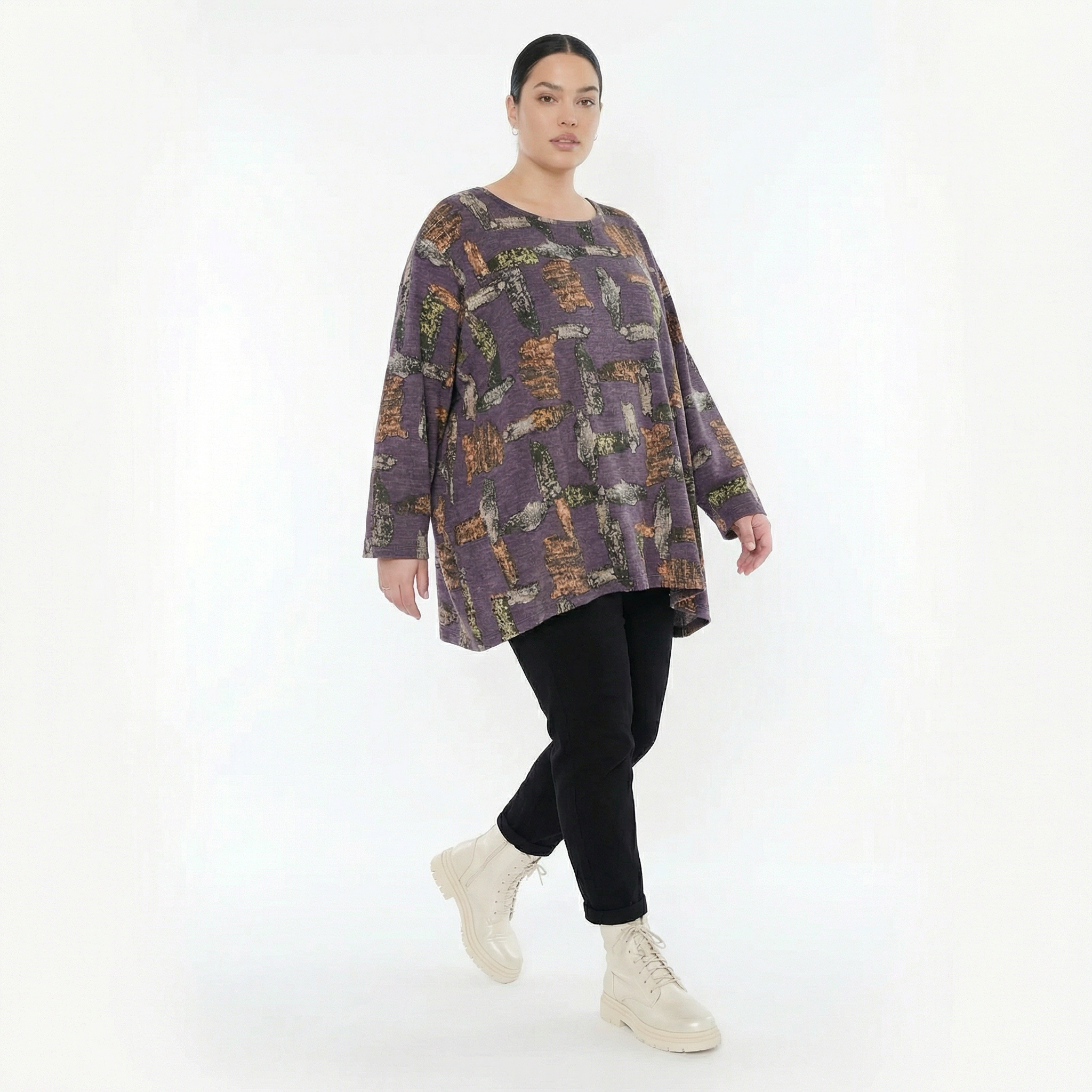  A-Form Bigshirt von AKH Fashion aus Materialmix, 1548.00593, Violett/Multi, Abstrakt, Schick