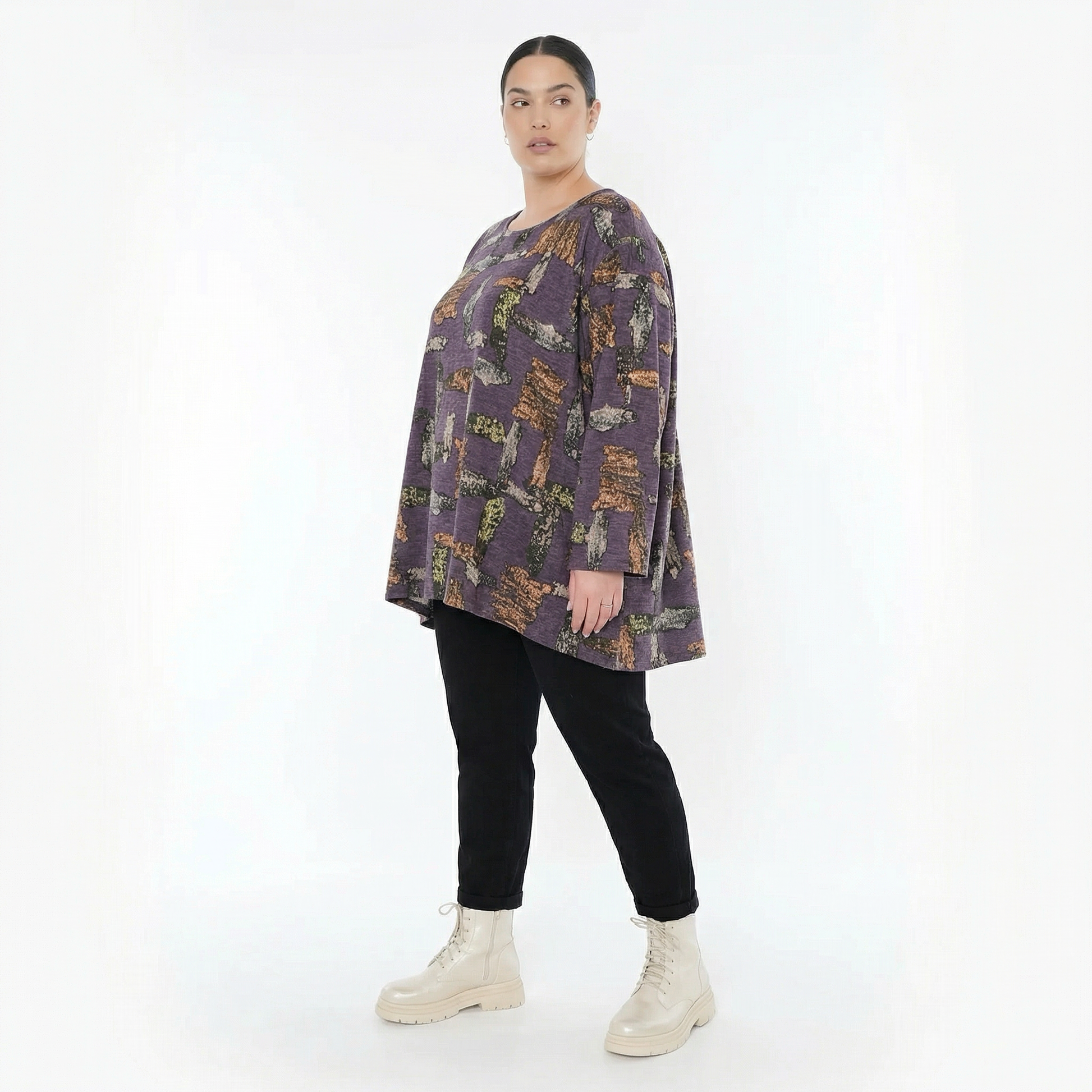  A-Form Bigshirt von AKH Fashion aus Materialmix, 1548.00593, Violett/Multi, Abstrakt, Schick
