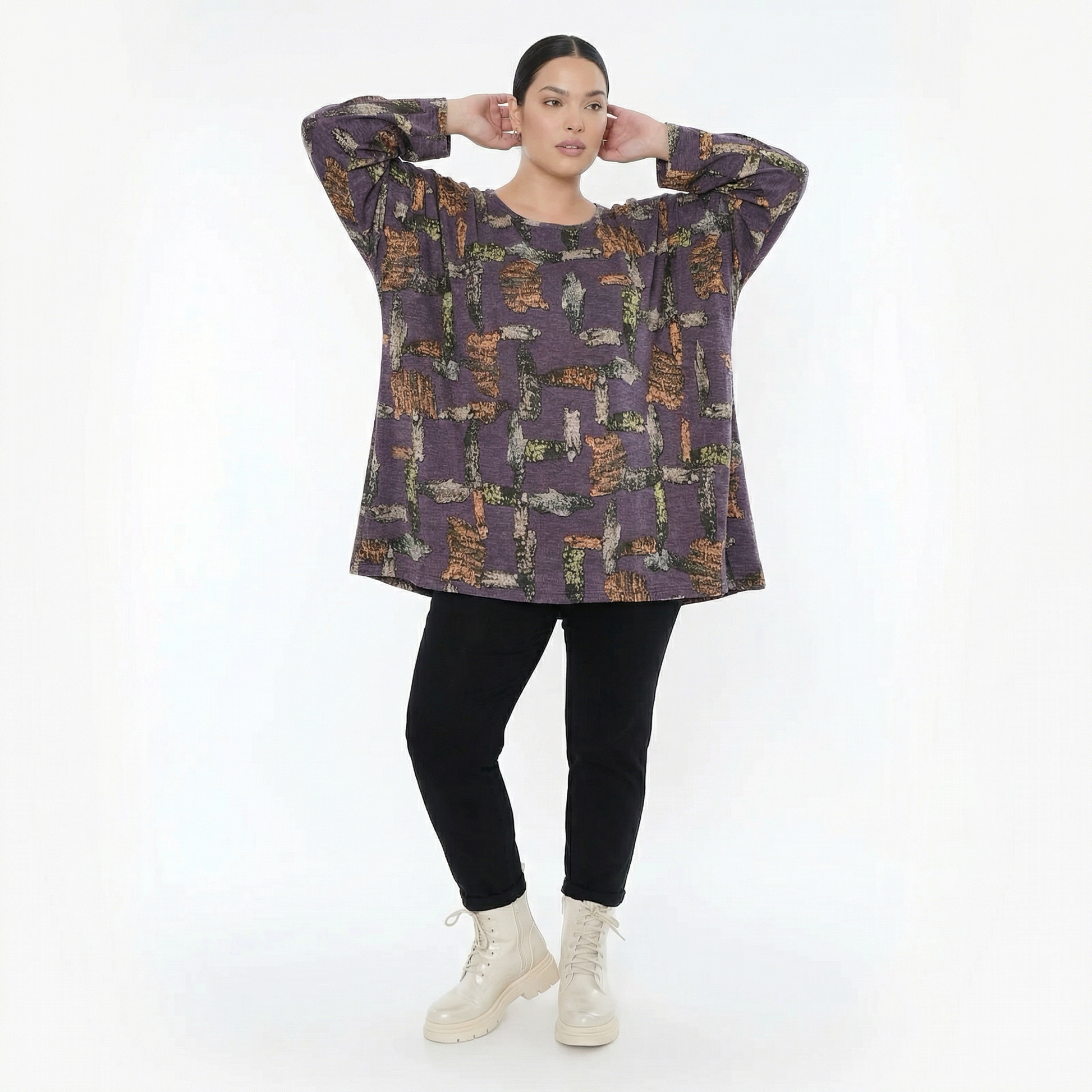  A-Form Bigshirt von AKH Fashion aus Materialmix, 1548.00593, Violett/Multi, Abstrakt, Schick