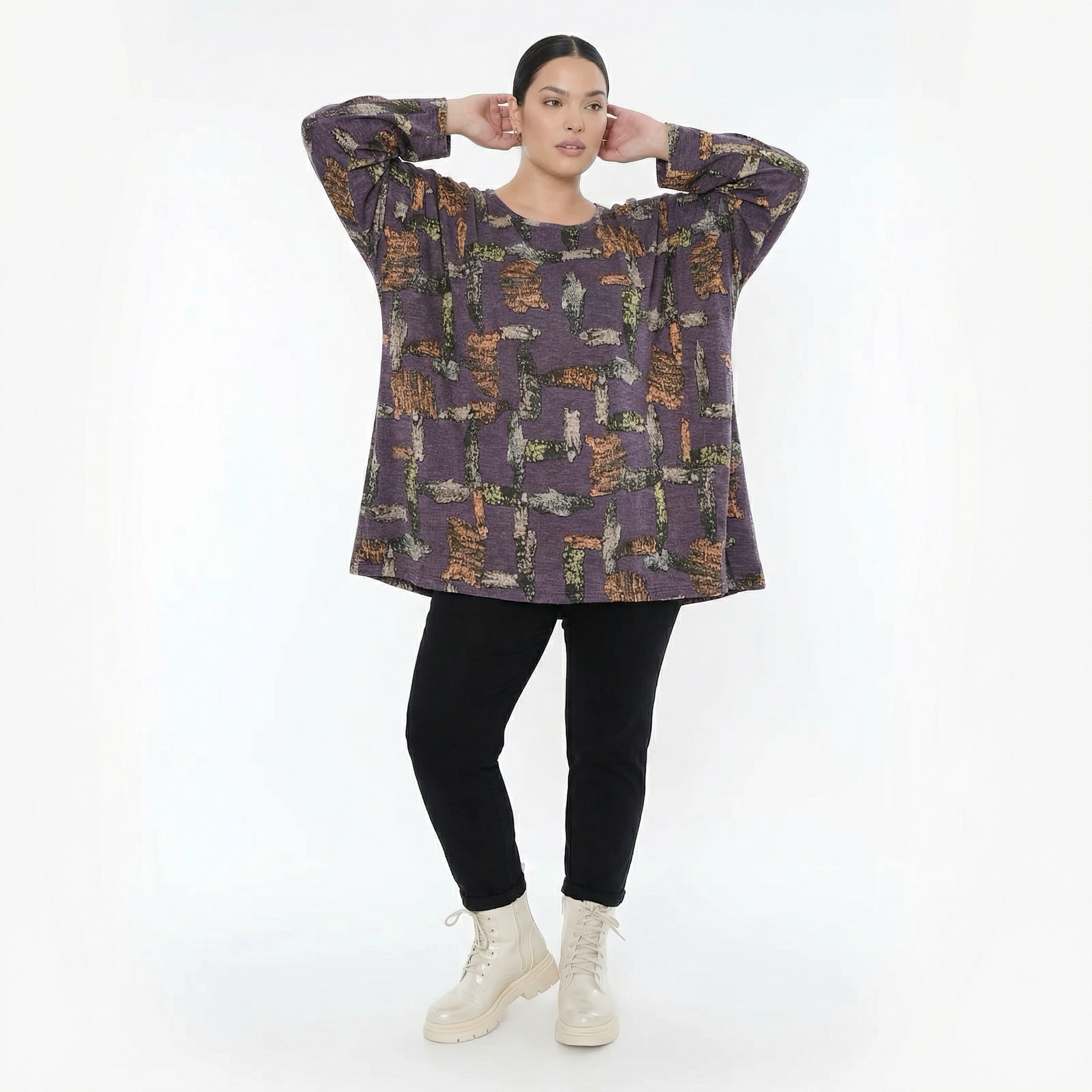  A-Form Bigshirt von AKH Fashion aus Materialmix, 1548.00593, Violett/Multi, Abstrakt, Schick