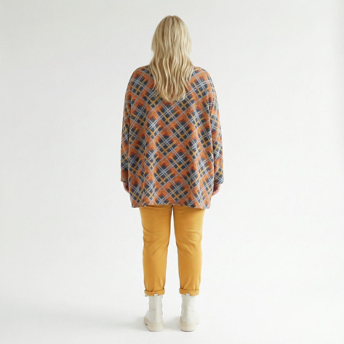  A-Form Bigshirt von AKH Fashion aus Materialmix, 1549.00593, Orange/Blau/Grau, Kariert