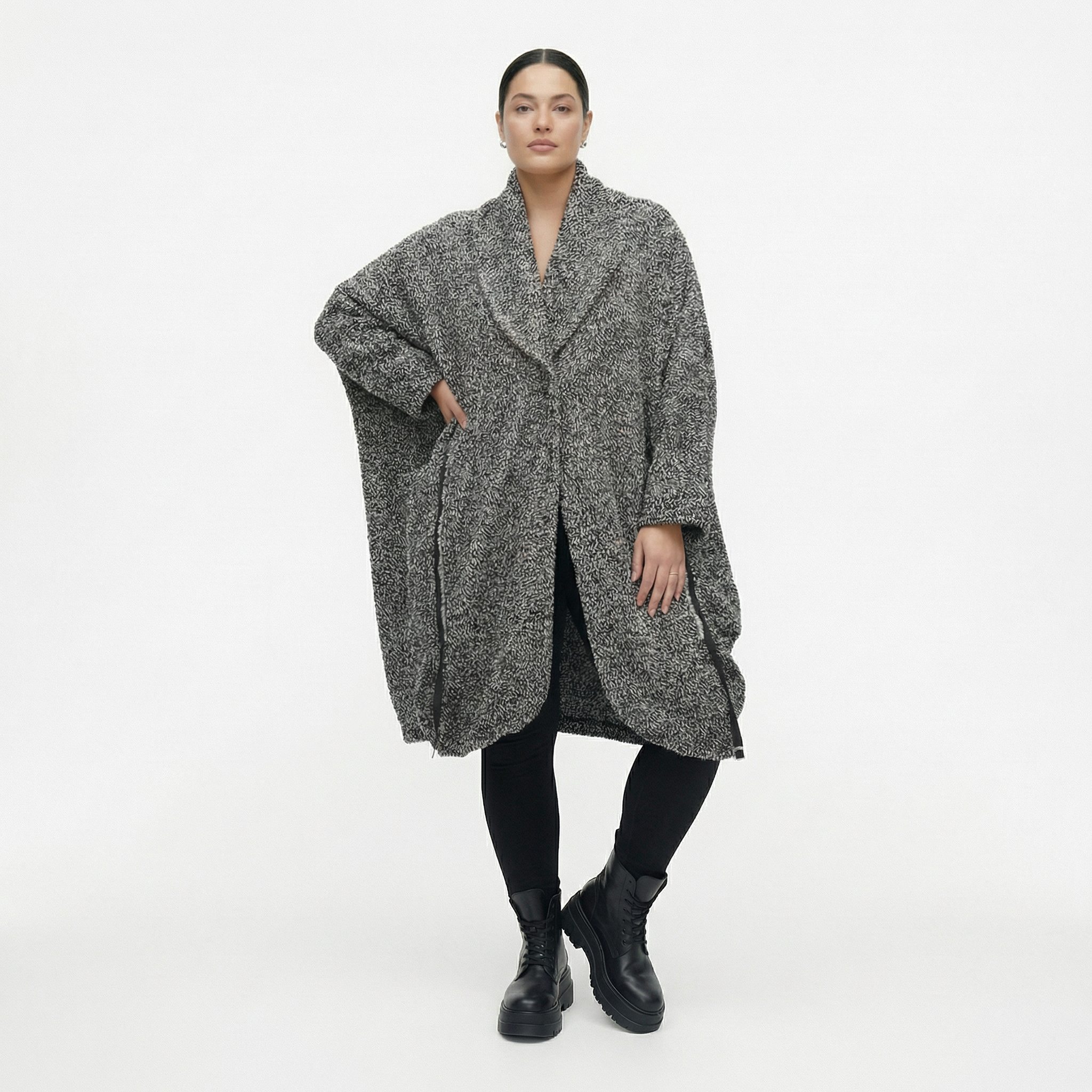  Ballonmantel von AKH Fashion aus Materialmix, 1551.07164, Schwarz/Weiß, Meliert, Schick