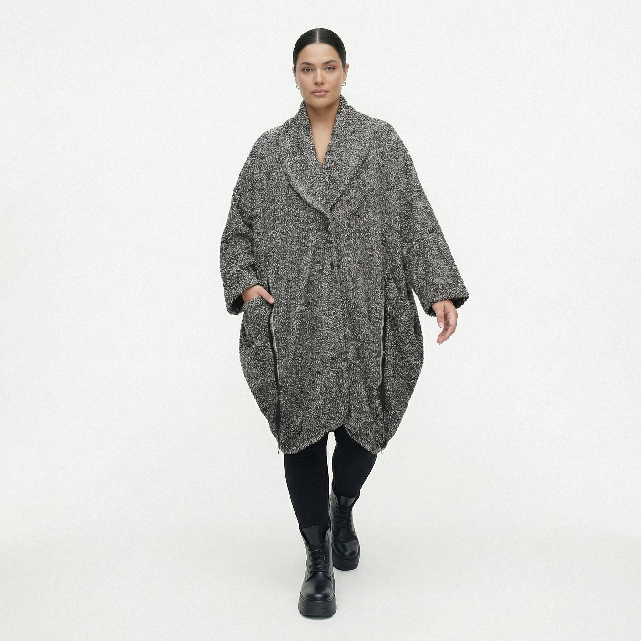  Ballonmantel von AKH Fashion aus Materialmix, 1551.07164, Schwarz/Weiß, Meliert, Schick