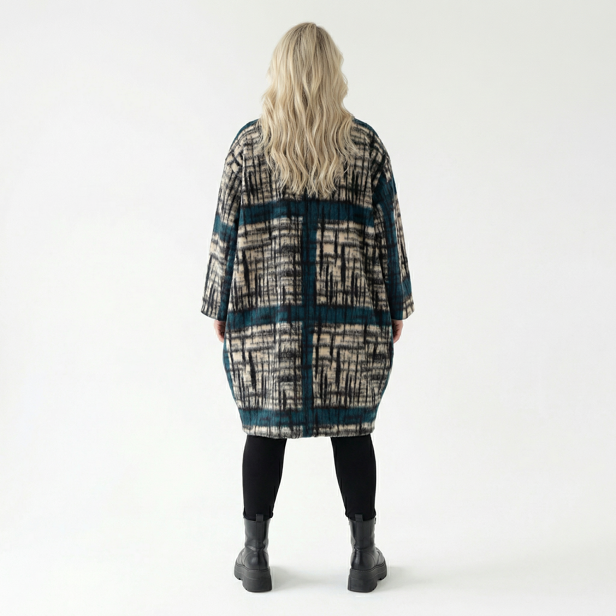  Ballonmantel von AKH Fashion aus Materialmix, 1553.07164, Schwarz/Ecru/Petrol, Kariert