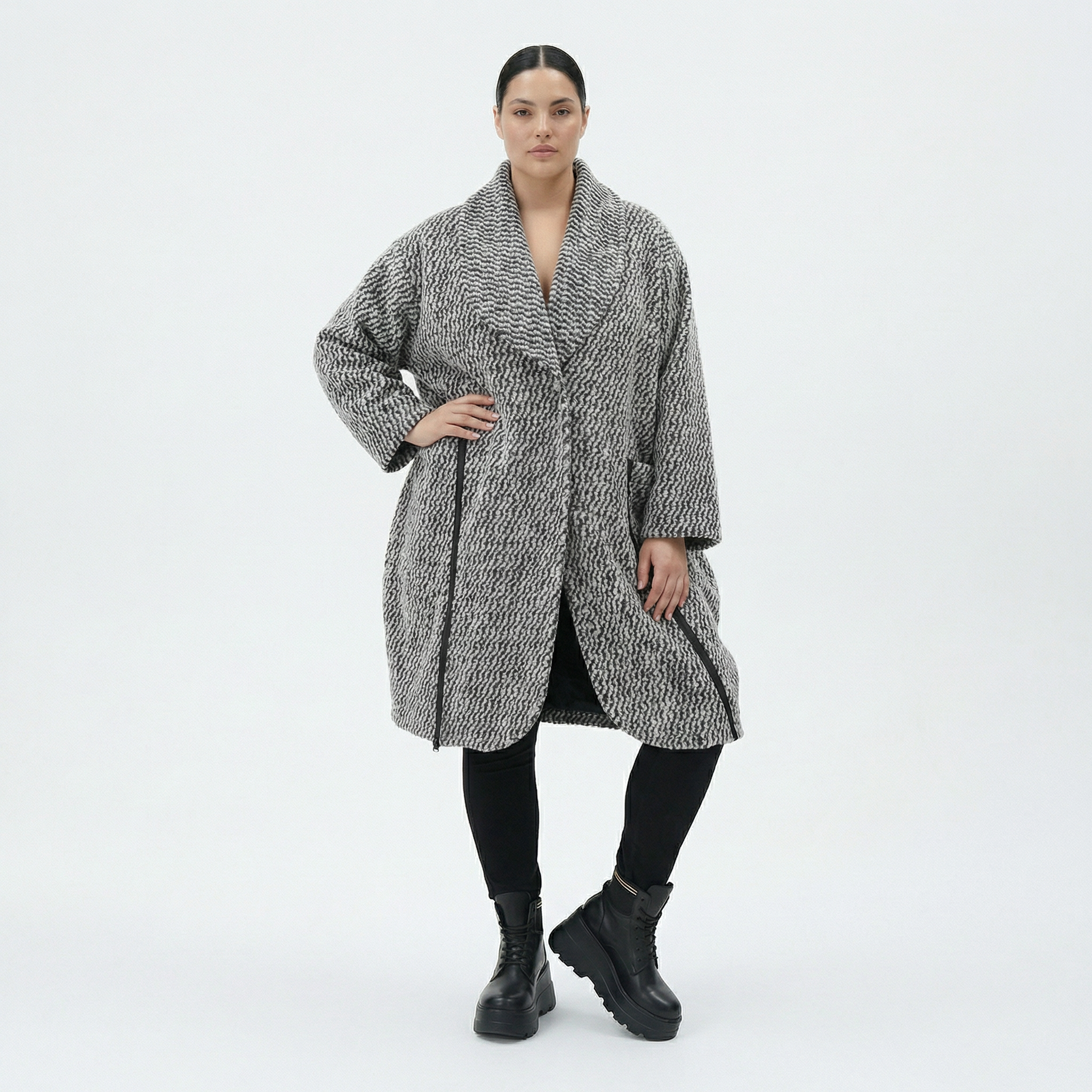  Ballonmantel von AKH Fashion aus Materialmix, 1554.07164, Grau/Blau, Kariert, Ausgefallen