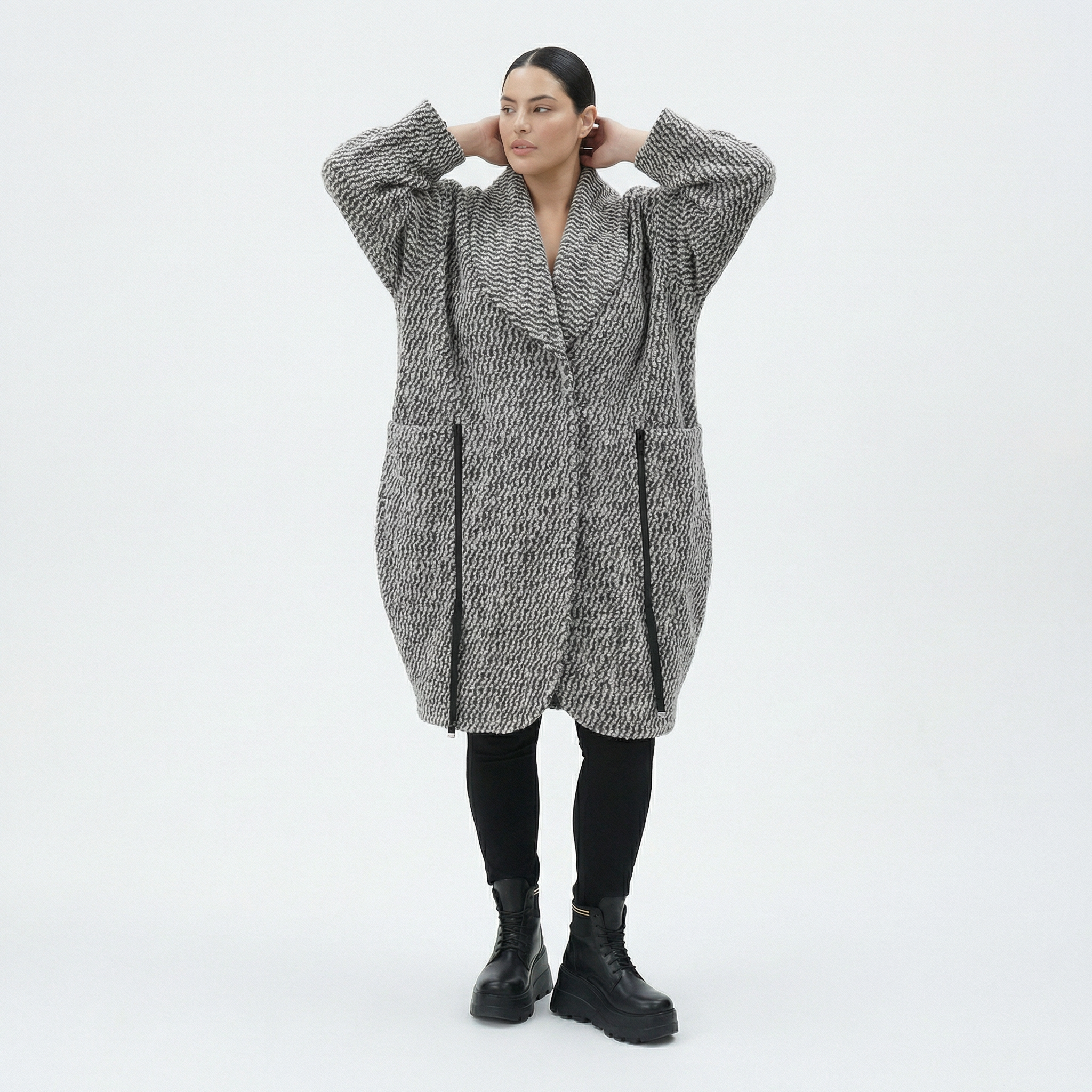  Ballonmantel von AKH Fashion aus Materialmix, 1554.07164, Grau/Blau, Kariert, Ausgefallen