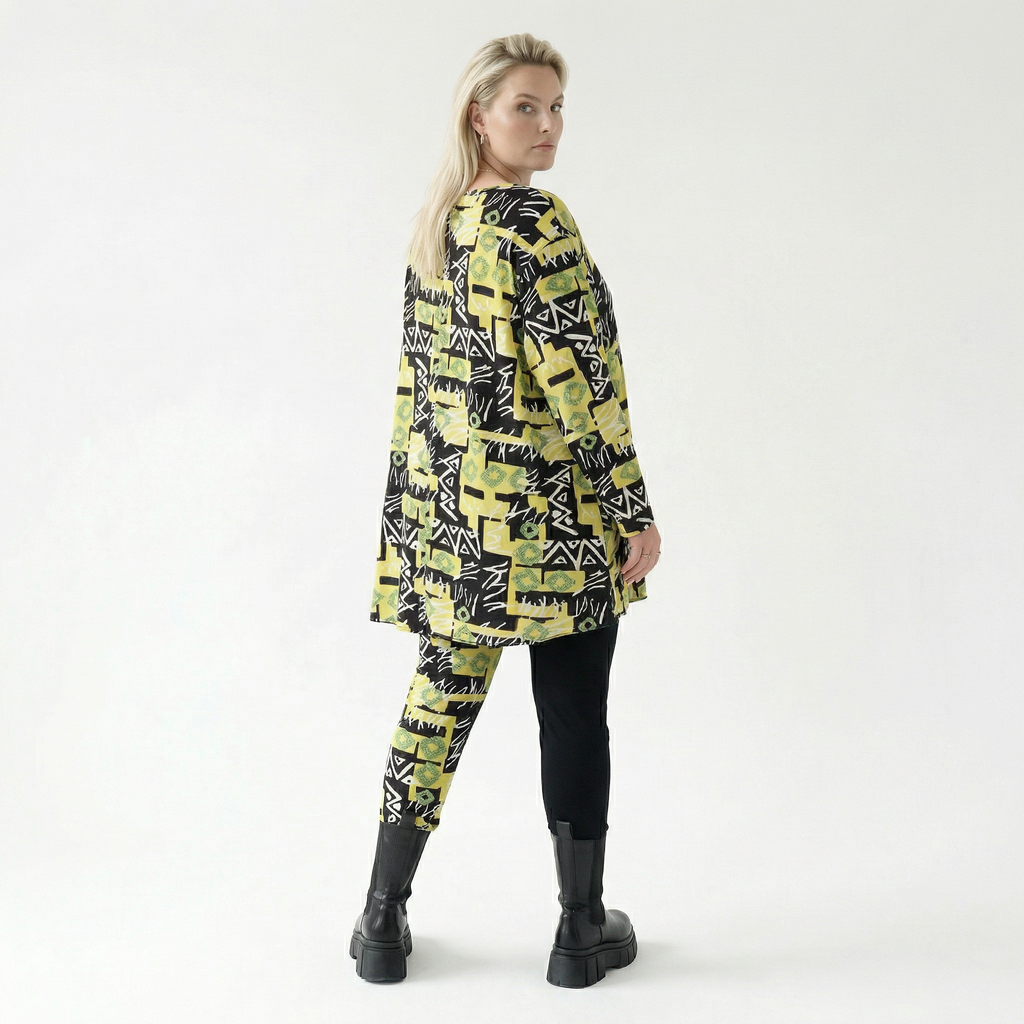  AKH Fashion Shirt in Glocken-Form, aus Viskose, 1556.01892, Gelb/Multi, Abstrakt, Schick