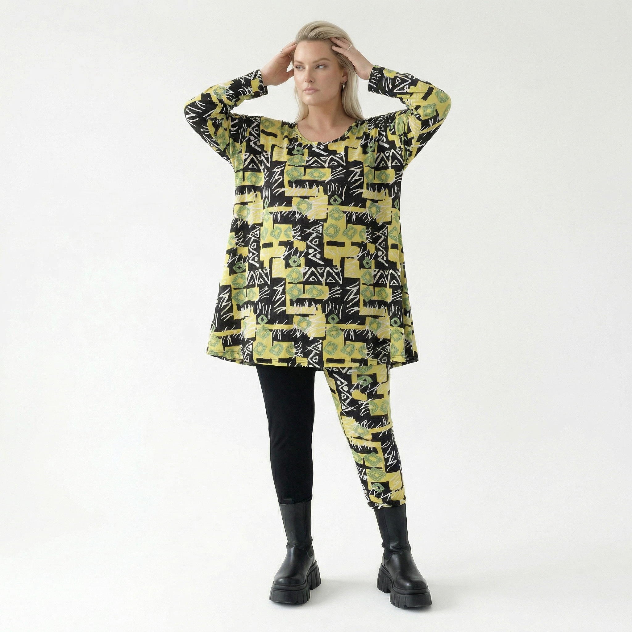  AKH Fashion Shirt in Glocken-Form, aus Viskose, 1556.01892, Gelb/Multi, Abstrakt, Schick