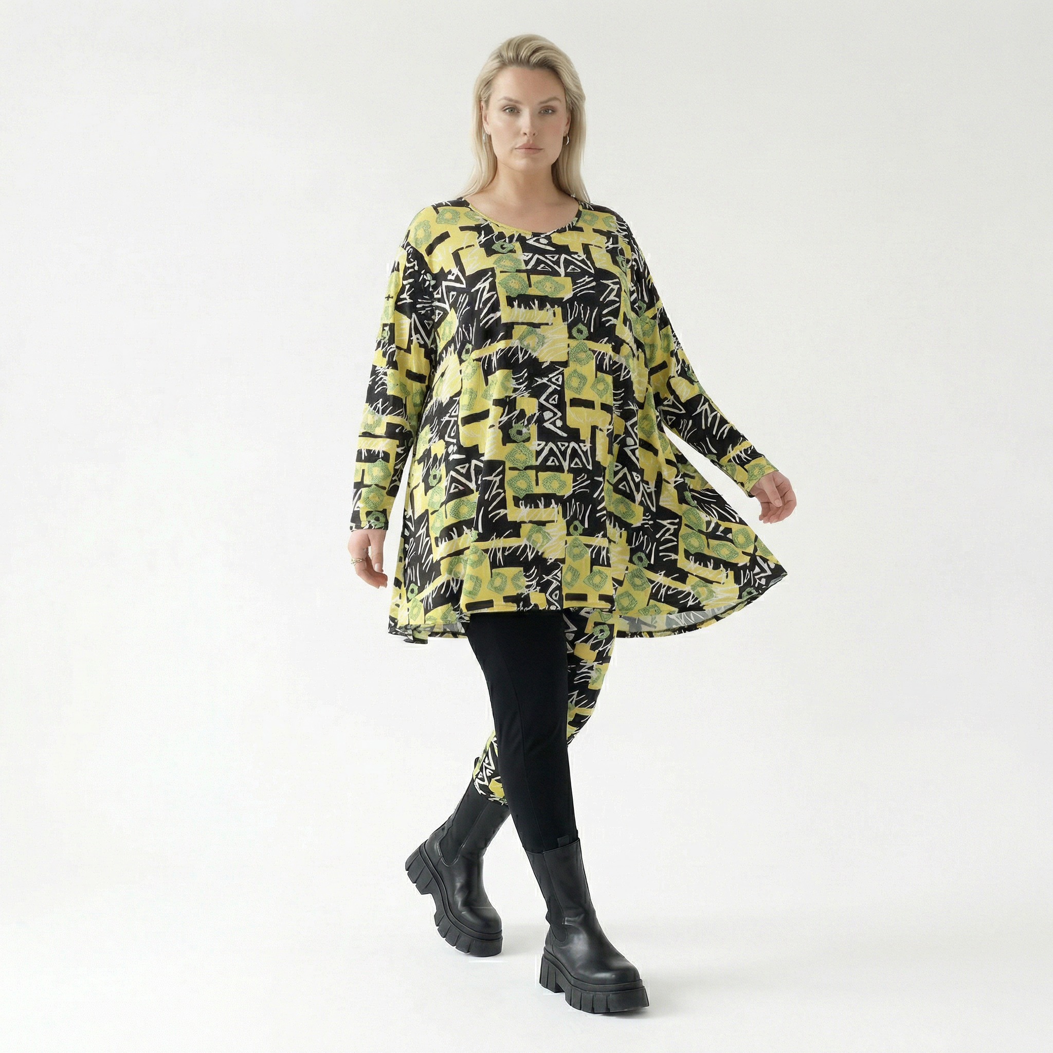  A-Form Bigshirt von AKH Fashion aus Viskose, 1556.03371, Gelb/Multi, Abstrakt, Ausgefallen