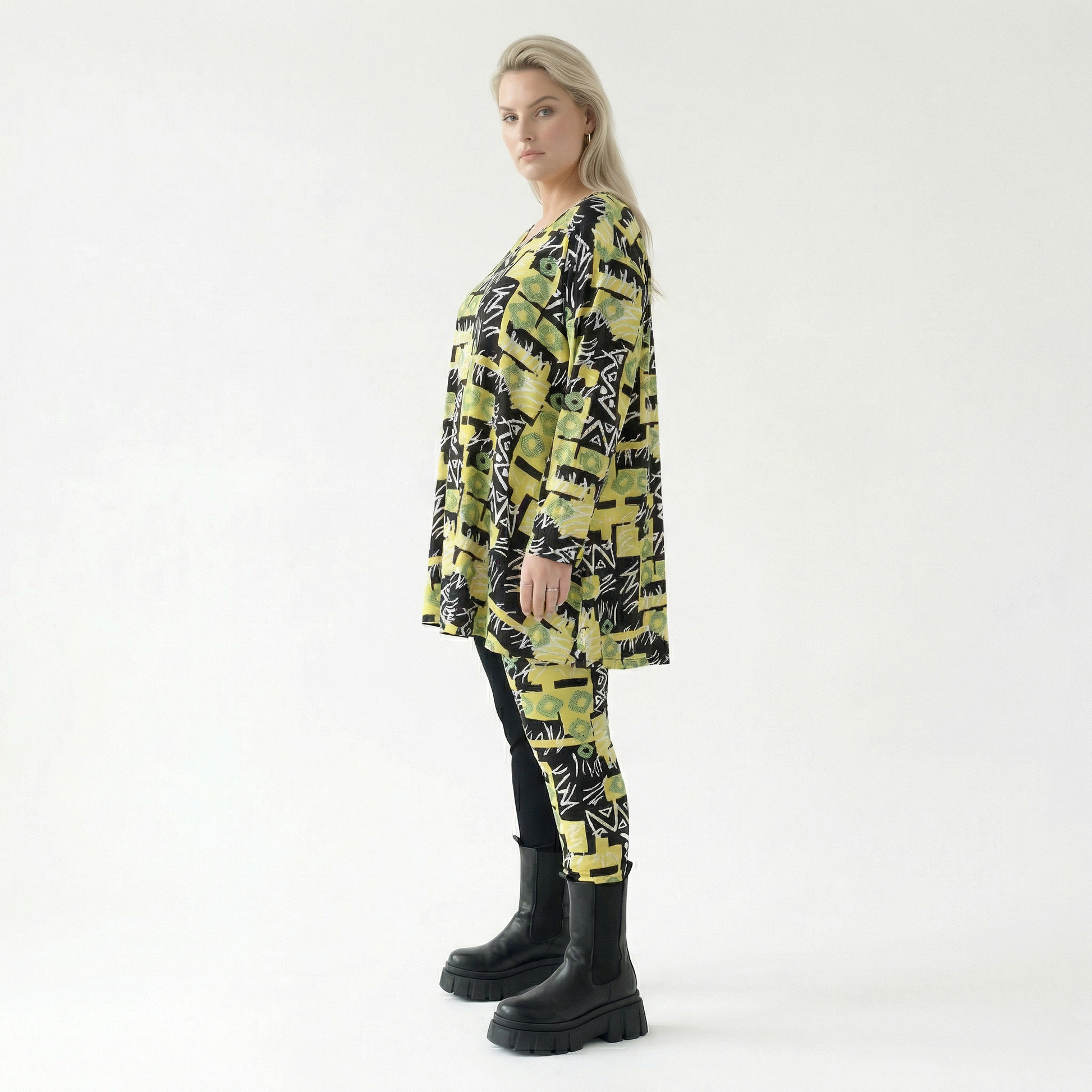  A-Form Bigshirt von AKH Fashion aus Viskose, 1556.03371, Gelb/Multi, Abstrakt, Ausgefallen