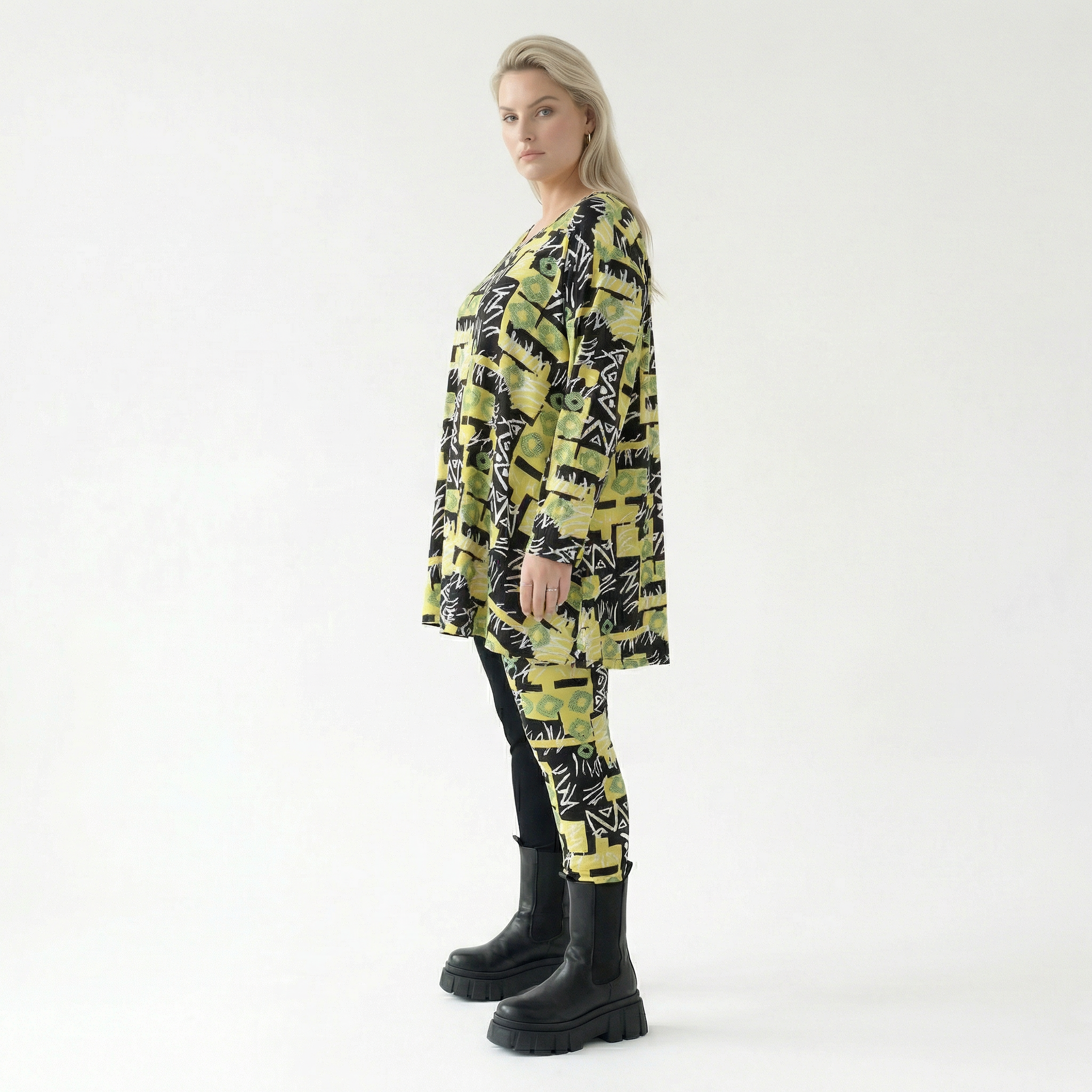  A-Form Bigshirt von AKH Fashion aus Viskose, 1556.03371, Gelb/Multi, Abstrakt, Ausgefallen