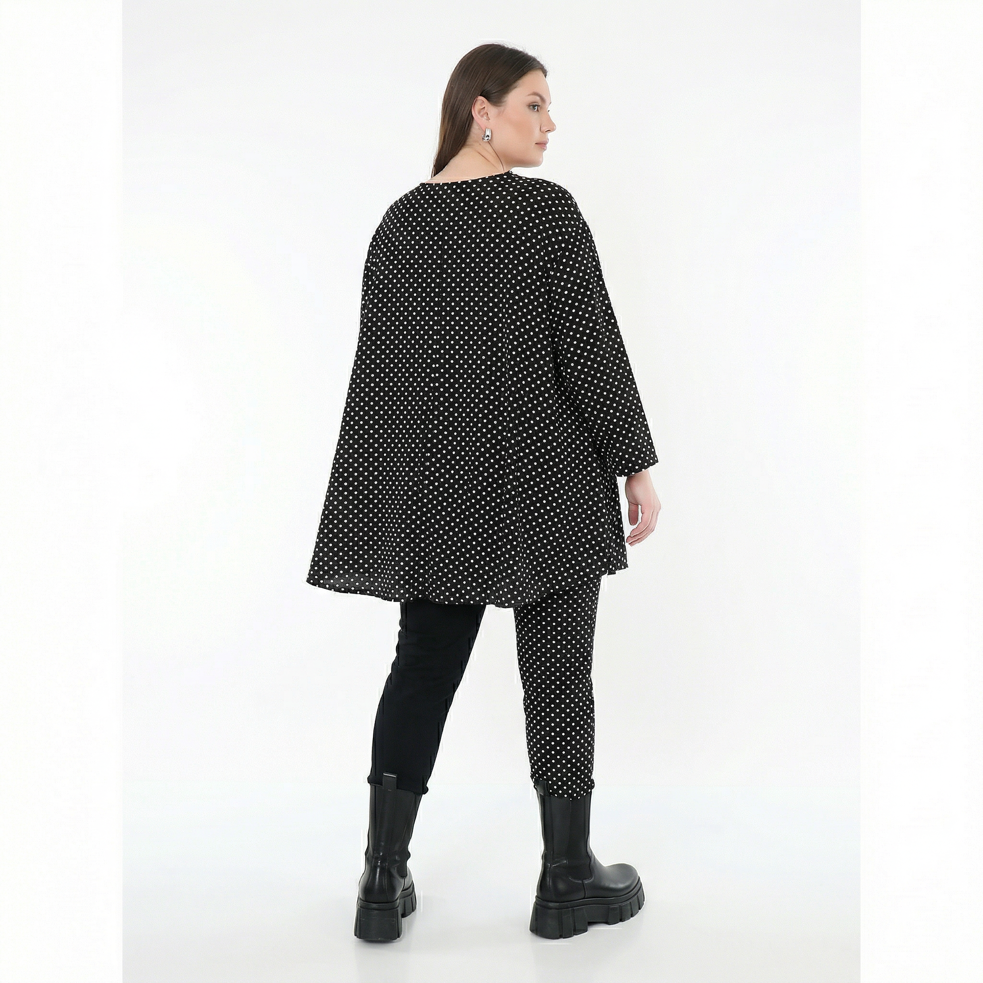  AKH Fashion Shirt in Glocken-Form, aus Viskose, 1557.01892, Schwarz/Weiß, Punkte, Schick