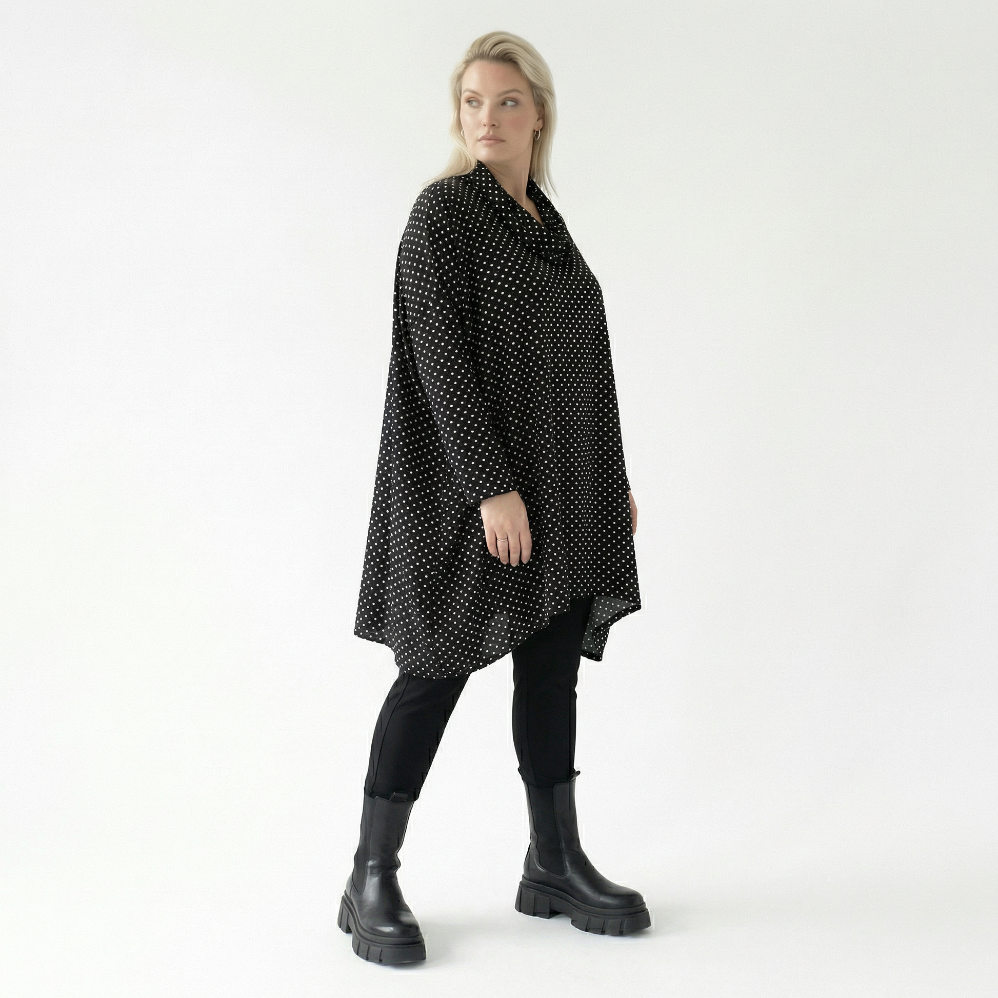  A-Form Bigshirt von AKH Fashion aus Viskose, 1557.03371, Schwarz/Weiß, Punkte, Ausgefallen