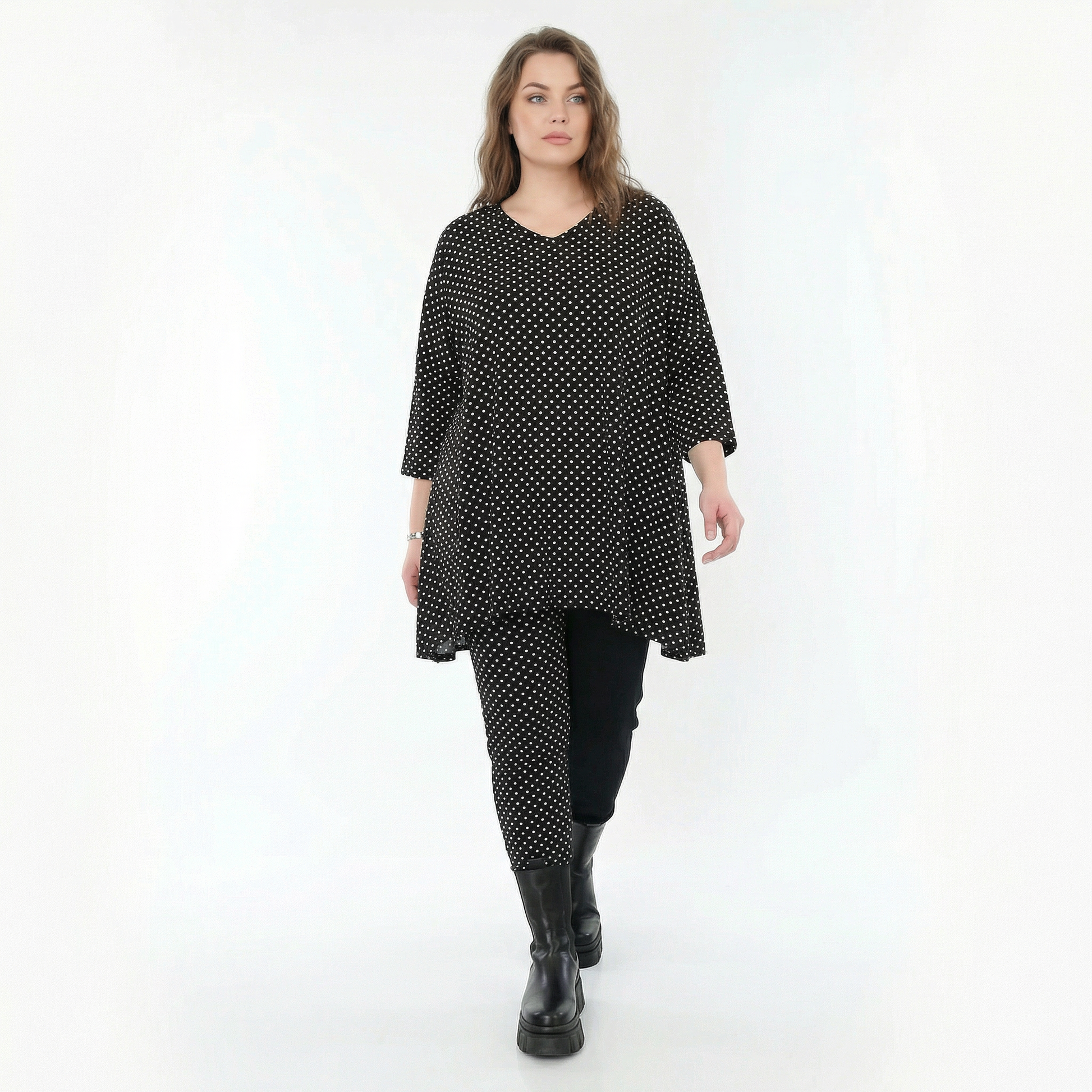  A-Form Bigshirt von AKH Fashion aus Viskose, 1557.00593, Schwarz/Weiß, Punkte, Ausgefallen