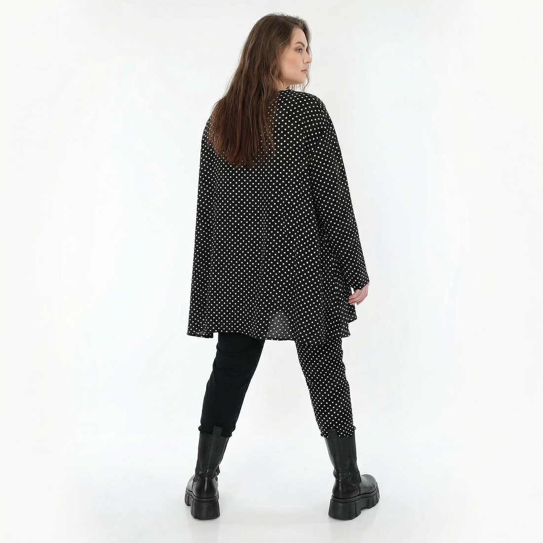  A-Form Bigshirt von AKH Fashion aus Viskose, 1557.00593, Schwarz/Weiß, Punkte, Ausgefallen