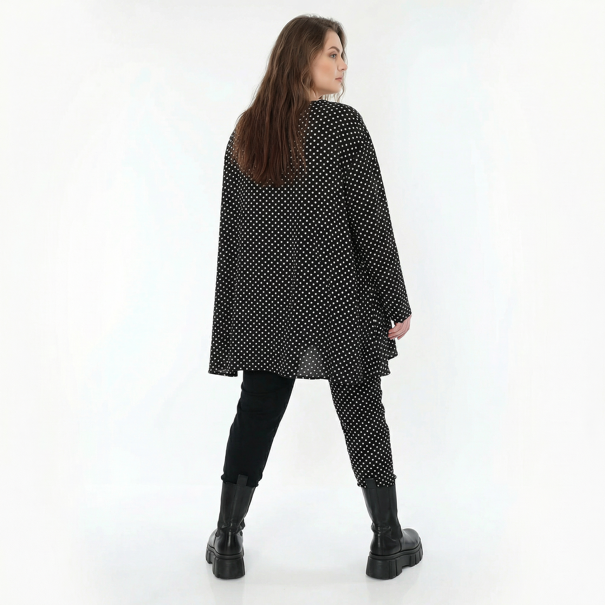  A-Form Bigshirt von AKH Fashion aus Viskose, 1557.00593, Schwarz/Weiß, Punkte, Ausgefallen