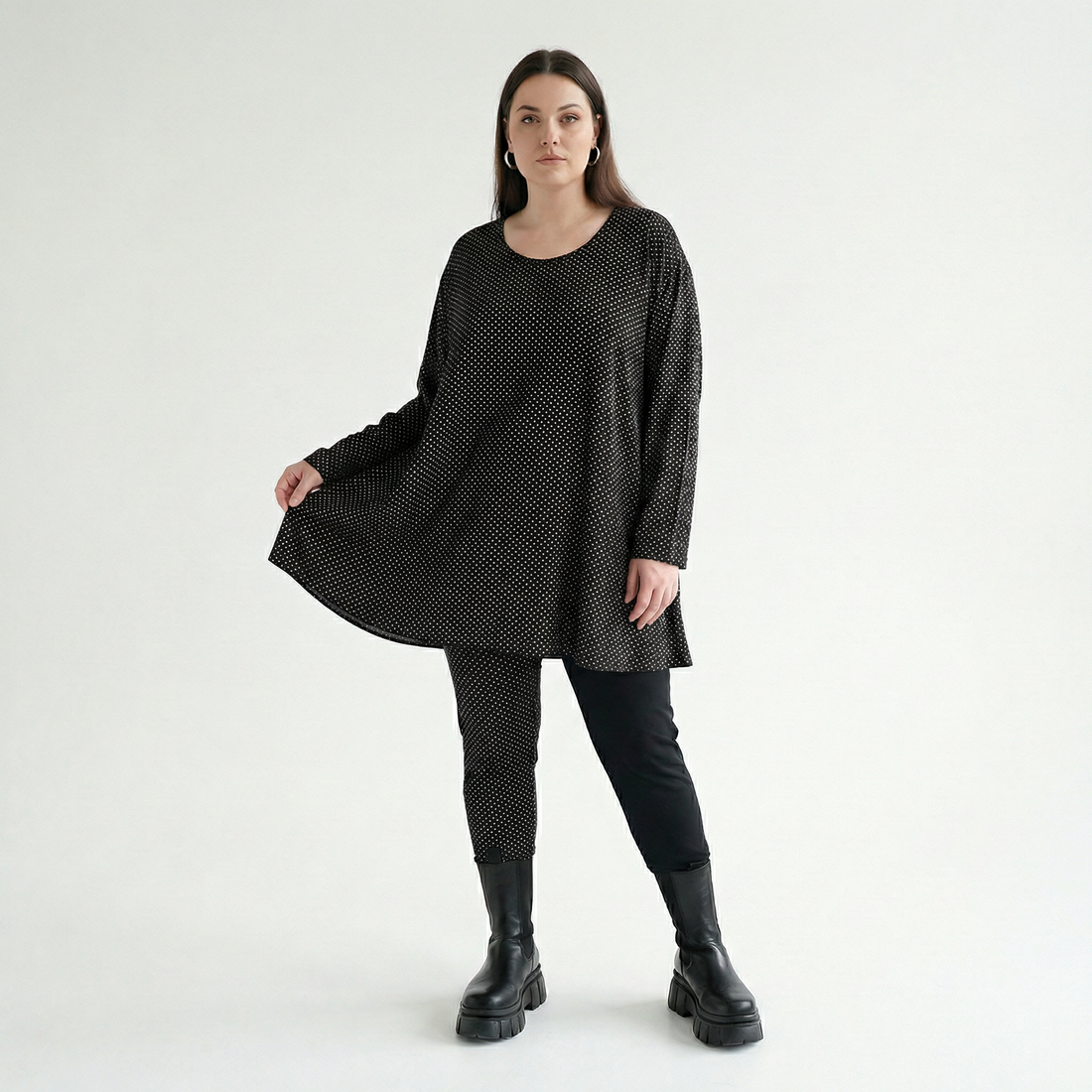  AKH Fashion Shirt in Glocken-Form, aus Viskose, 1558.01892, Schwarz/Weiß, Punkte, Schick