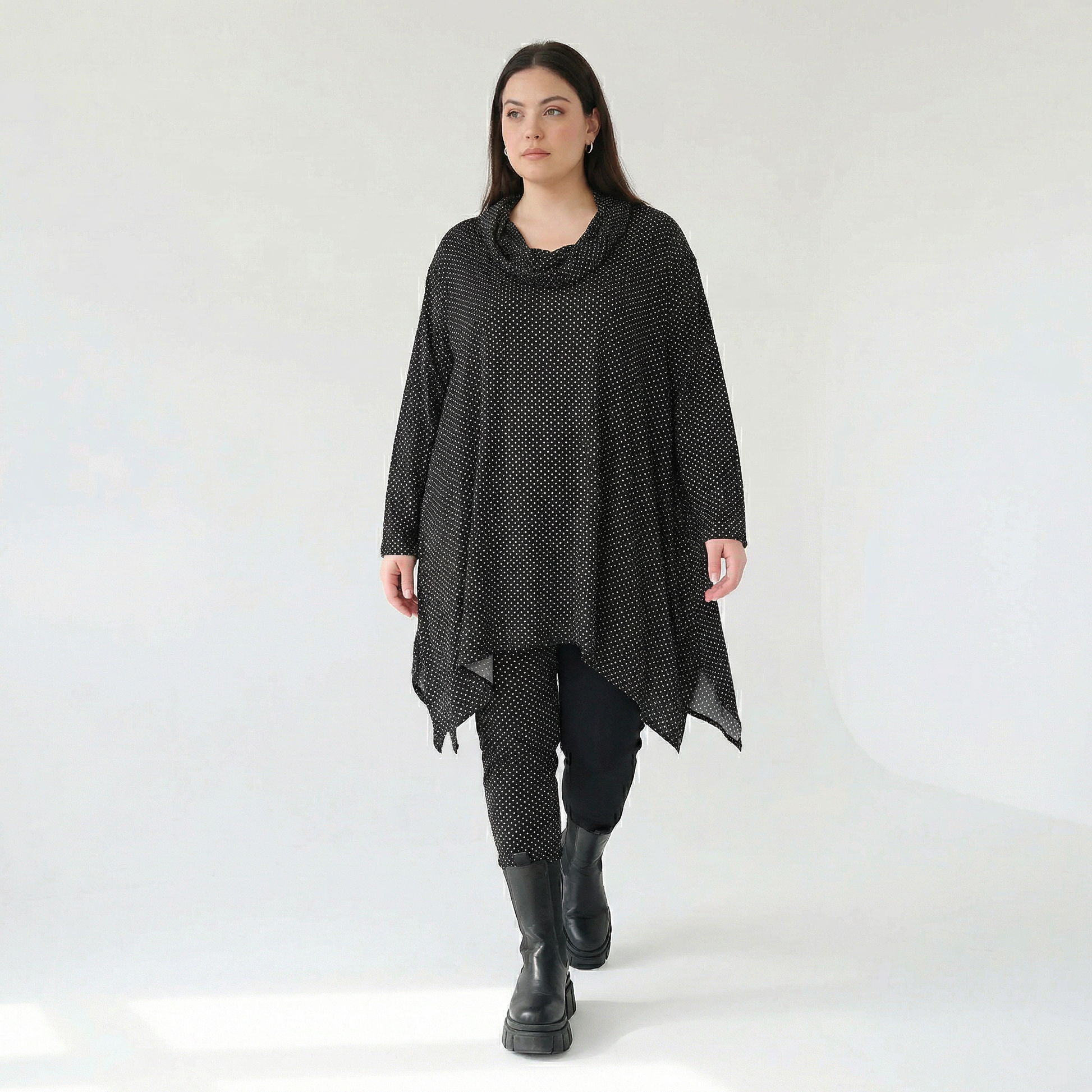  A-Form Bigshirt von AKH Fashion aus Viskose, 1558.03371, Schwarz/Weiß, Punkte, Ausgefallen