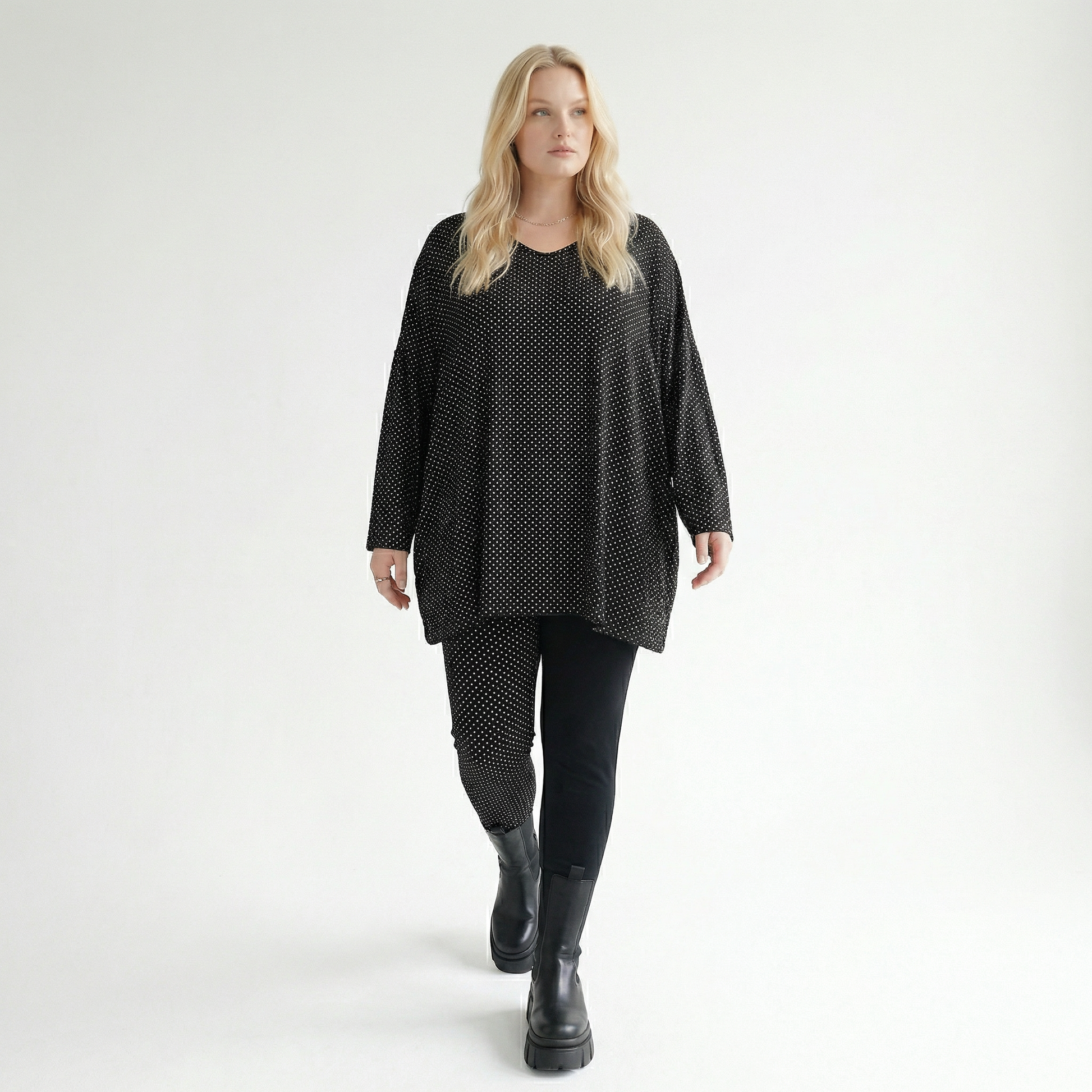  A-Form Bigshirt von AKH Fashion aus Viskose, 1558.00593, Schwarz/Weiß, Punkte, Ausgefallen