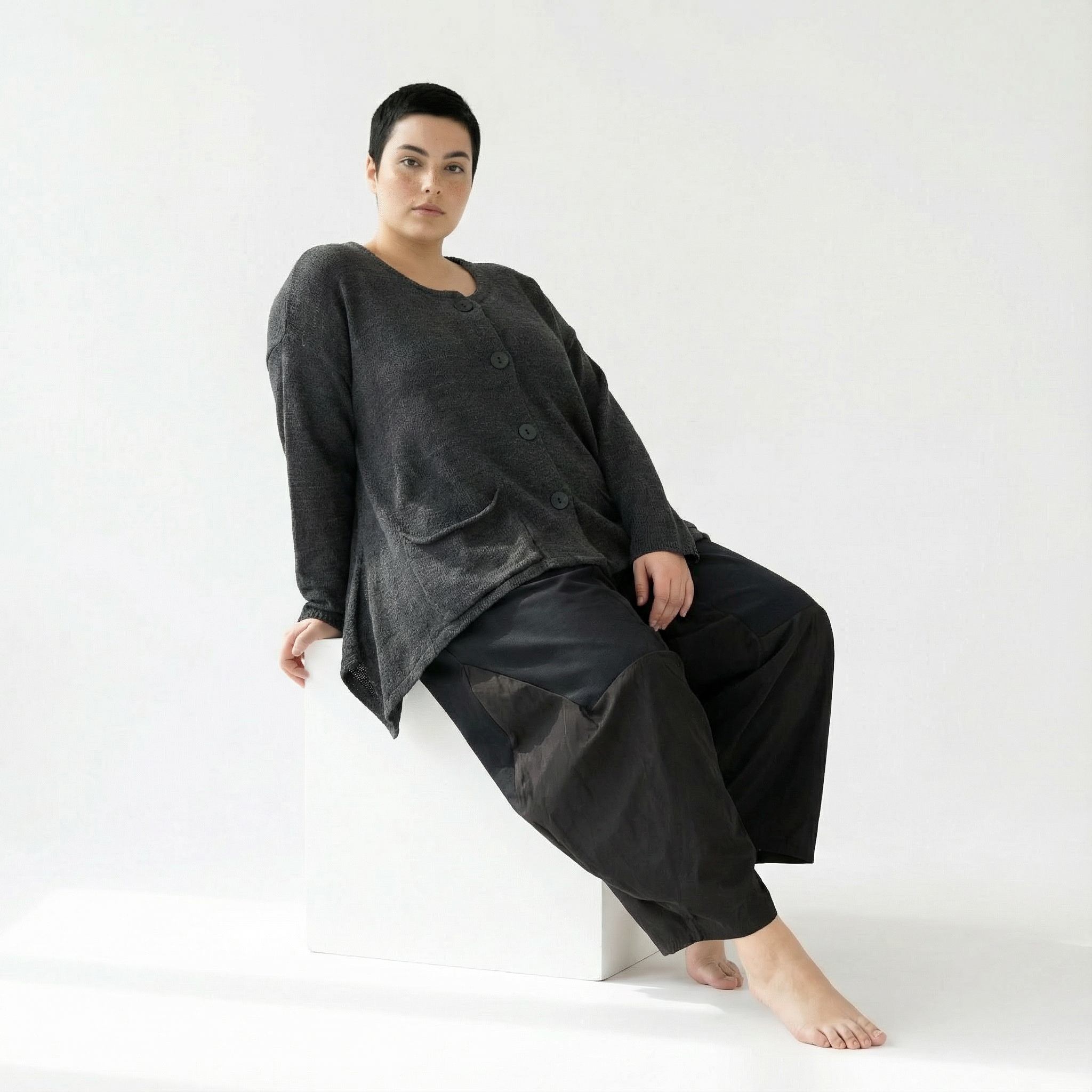 A-Form Jacke von AKH Fashion aus Viskose, 1537.00118, Dunkelgrau, Meliert, Ausgefallen