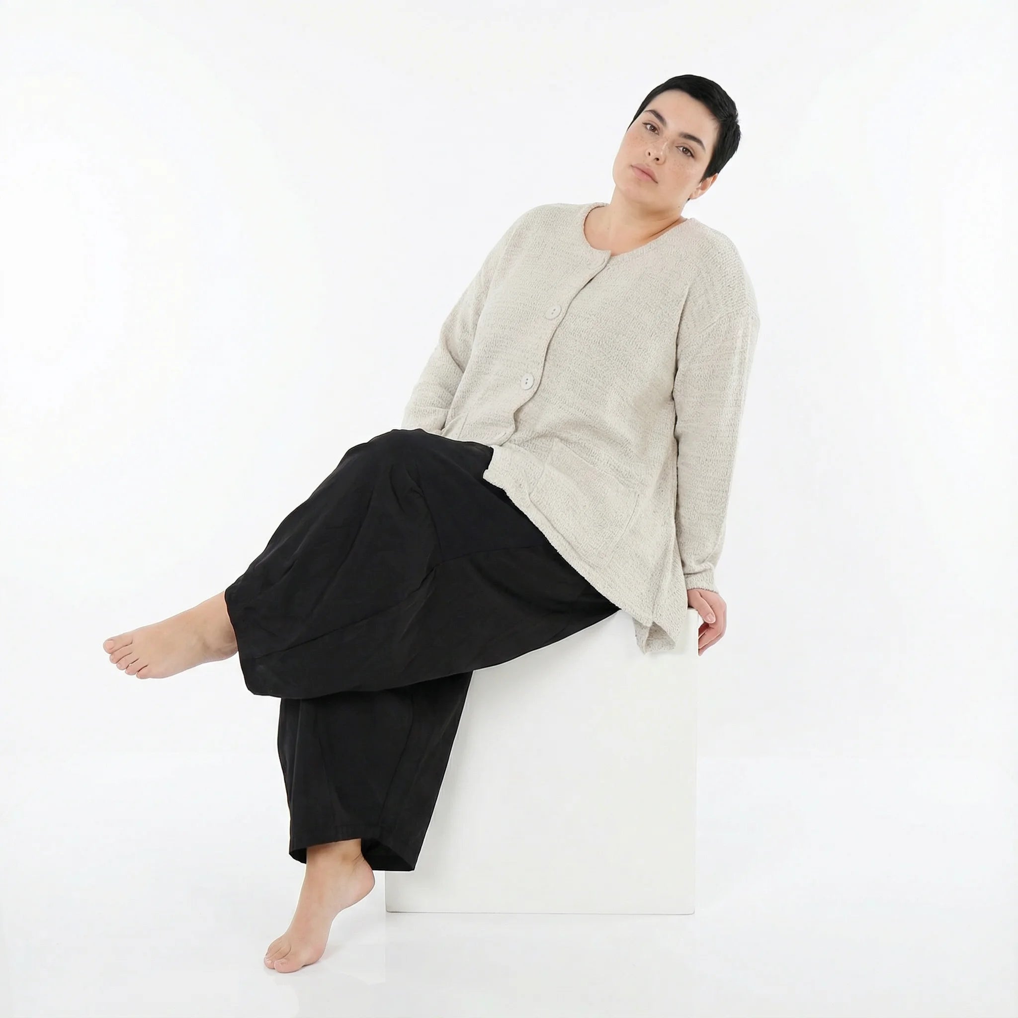  A-Form Jacke von AKH Fashion aus Viskose, 1537.00118, Ecru, Meliert, Ausgefallen, Zeitlos