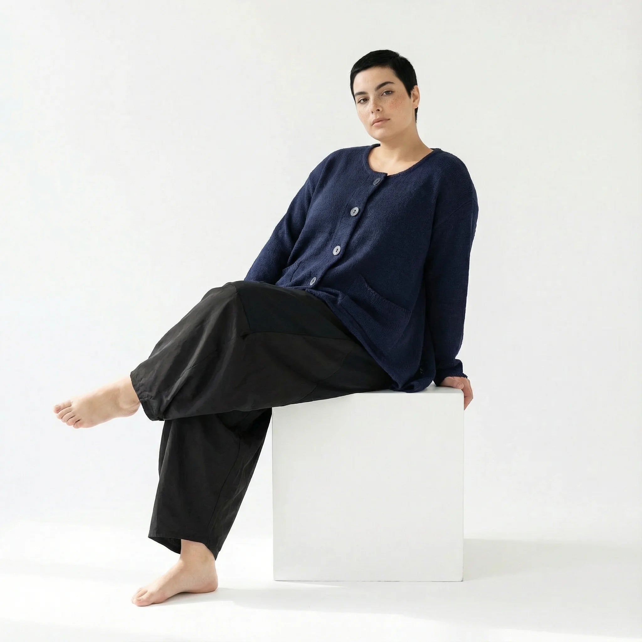  A-Form Jacke von AKH Fashion aus Viskose, 1537.00118, Marine, Meliert, Ausgefallen, Schick