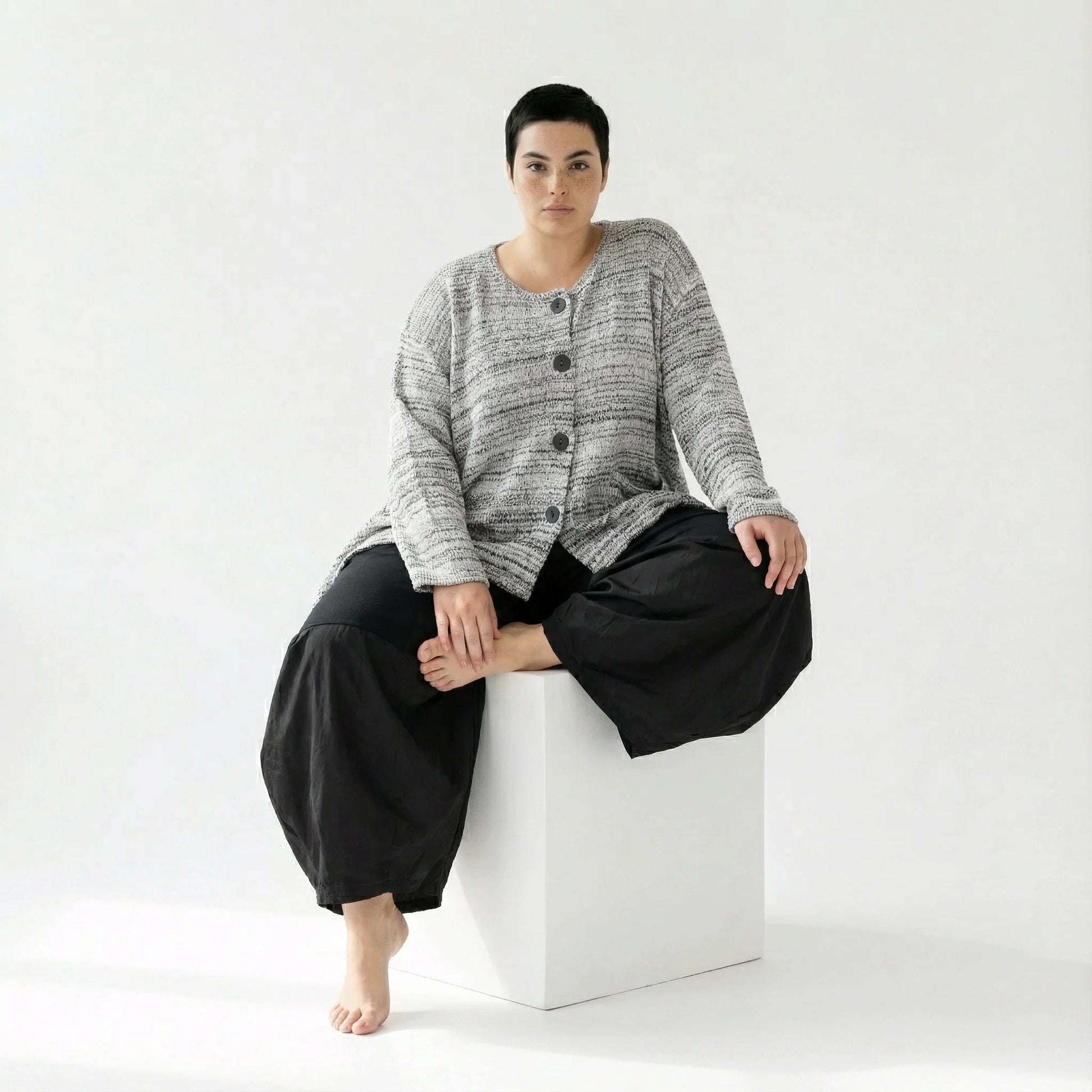  A-Form Jacke von AKH Fashion aus Viskose, 1537.00118, Weiß/Schwarz, Meliert, Ausgefallen