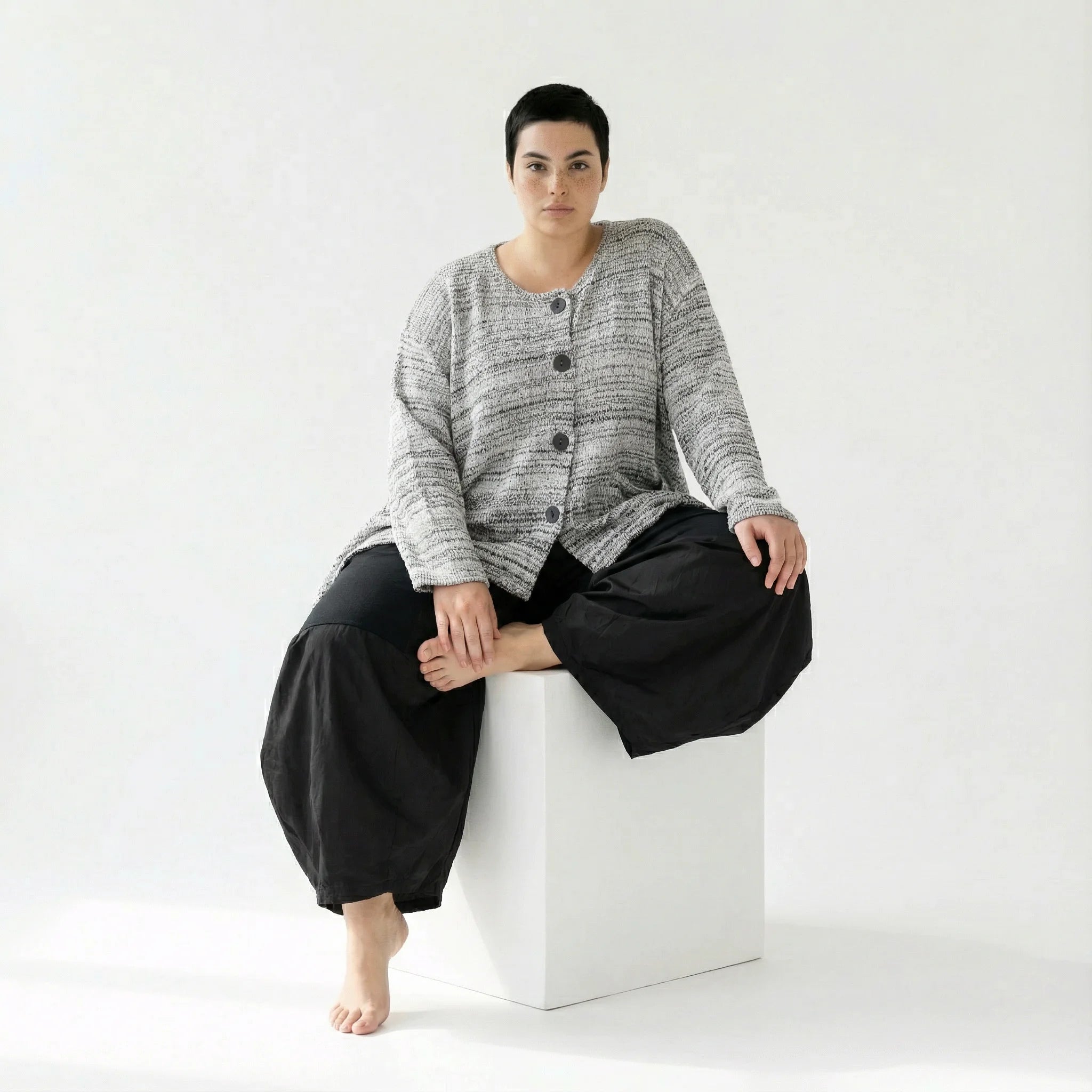  A-Form Jacke von AKH Fashion aus Viskose, 1537.00118, Weiß/Schwarz, Meliert, Ausgefallen