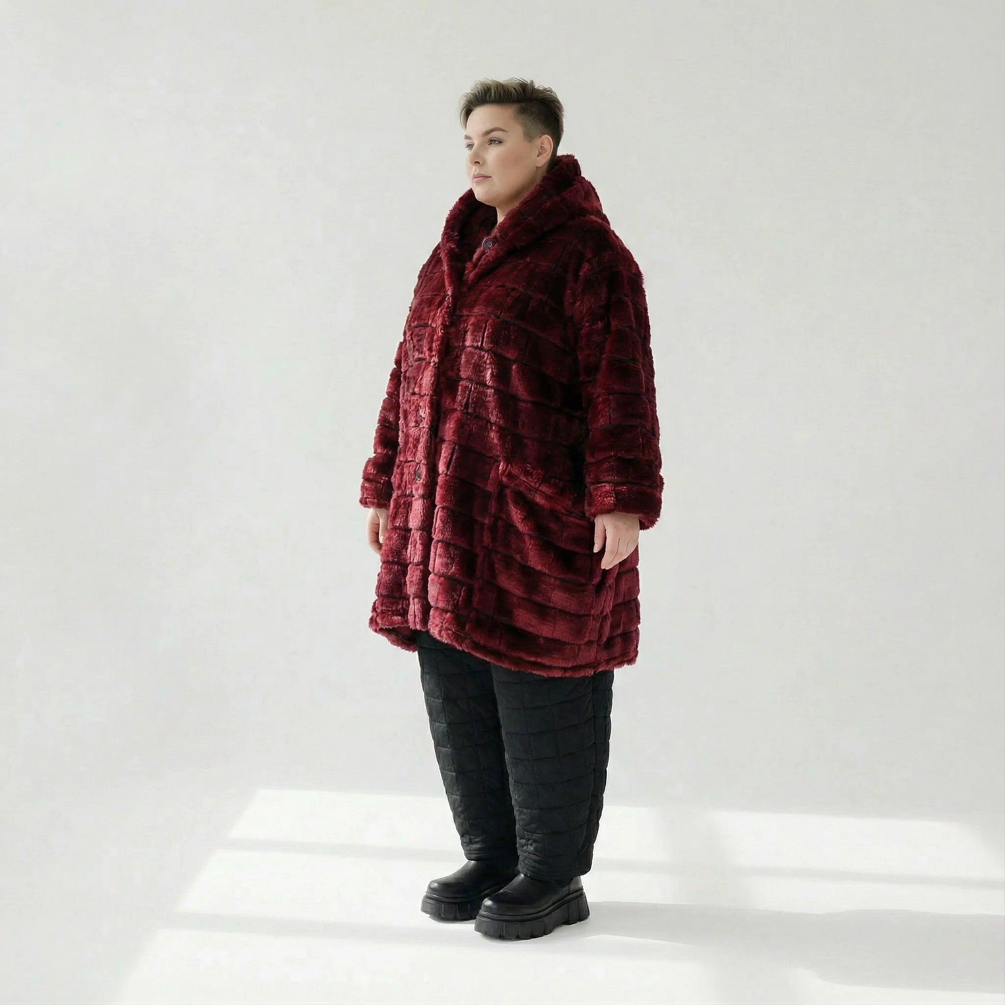  Ballonjacke von AKH Fashion aus Polyester, 1546.06660, Weinrot, Kariert, Ausgefallen