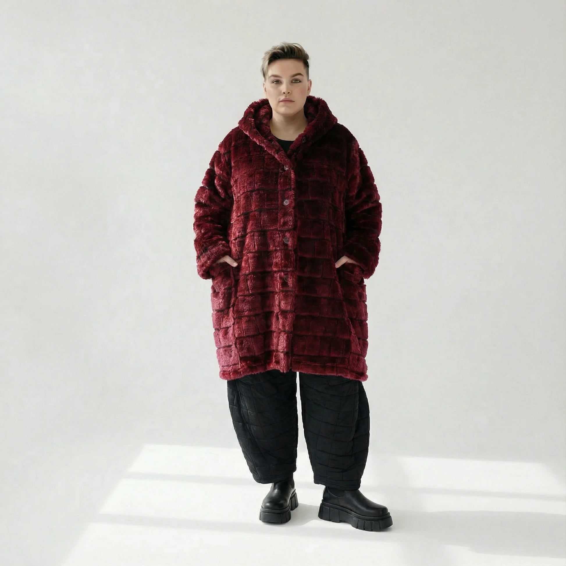  Ballonjacke von AKH Fashion aus Polyester, 1546.06660, Weinrot, Kariert, Ausgefallen