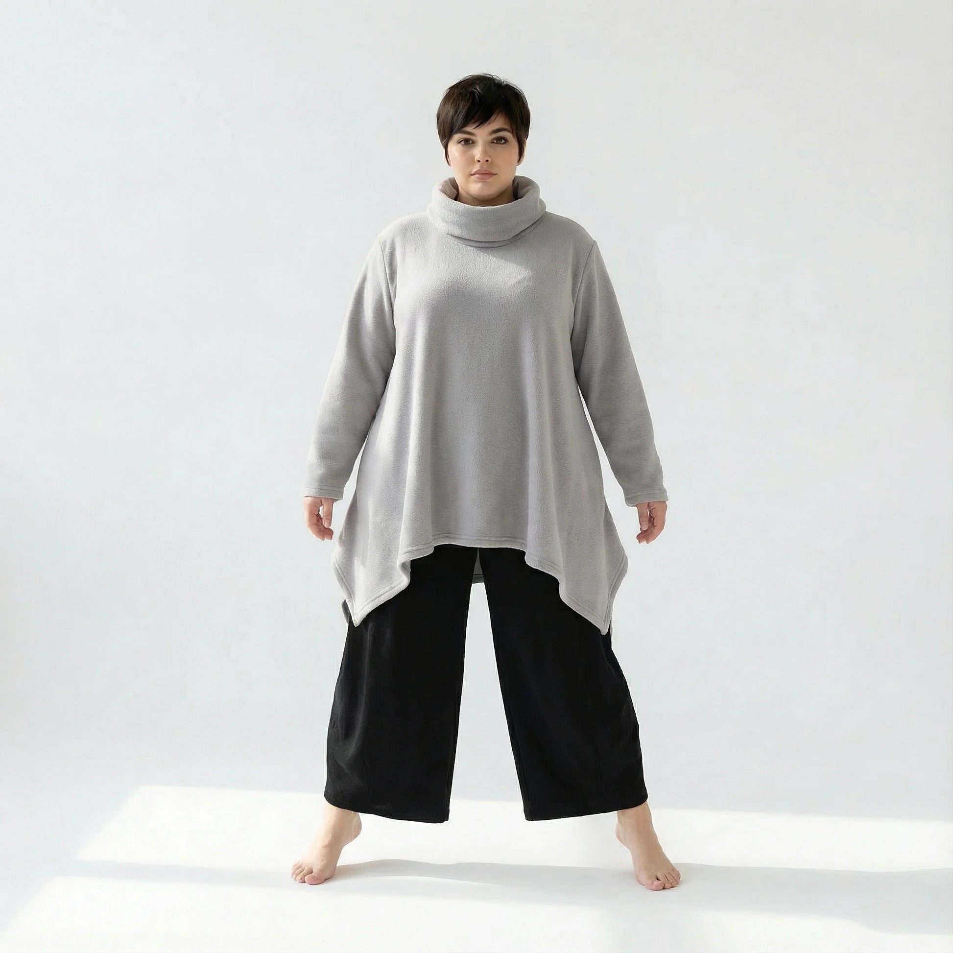  A-Form Bigshirt von AKH Fashion aus Materialmix, 1552.03371, Hellgrau, Ausgefallen, Zeitlos