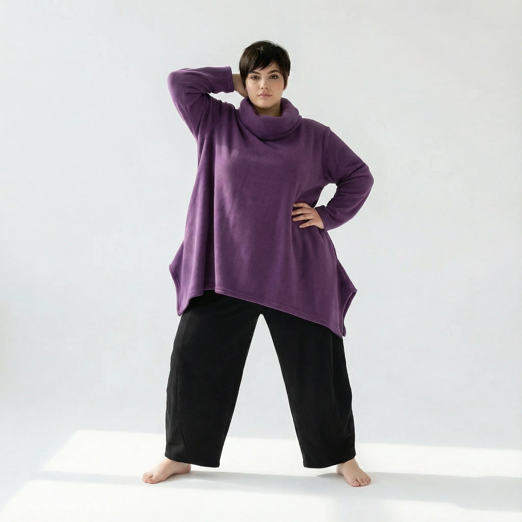  A-Form Bigshirt von AKH Fashion aus Materialmix, 1552.03371, Violett, Ausgefallen, Zeitlos