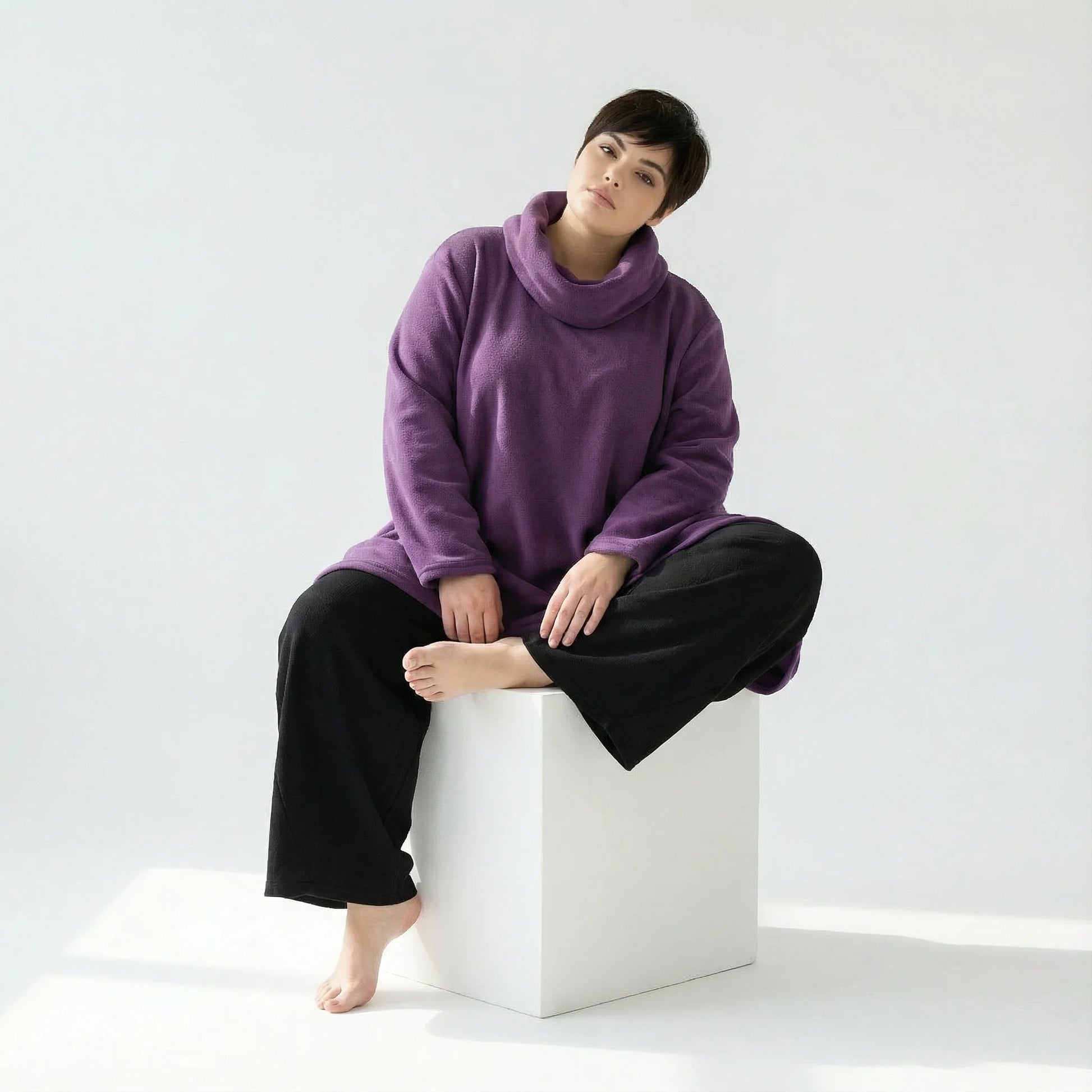  A-Form Bigshirt von AKH Fashion aus Materialmix, 1552.03371, Violett, Ausgefallen, Zeitlos